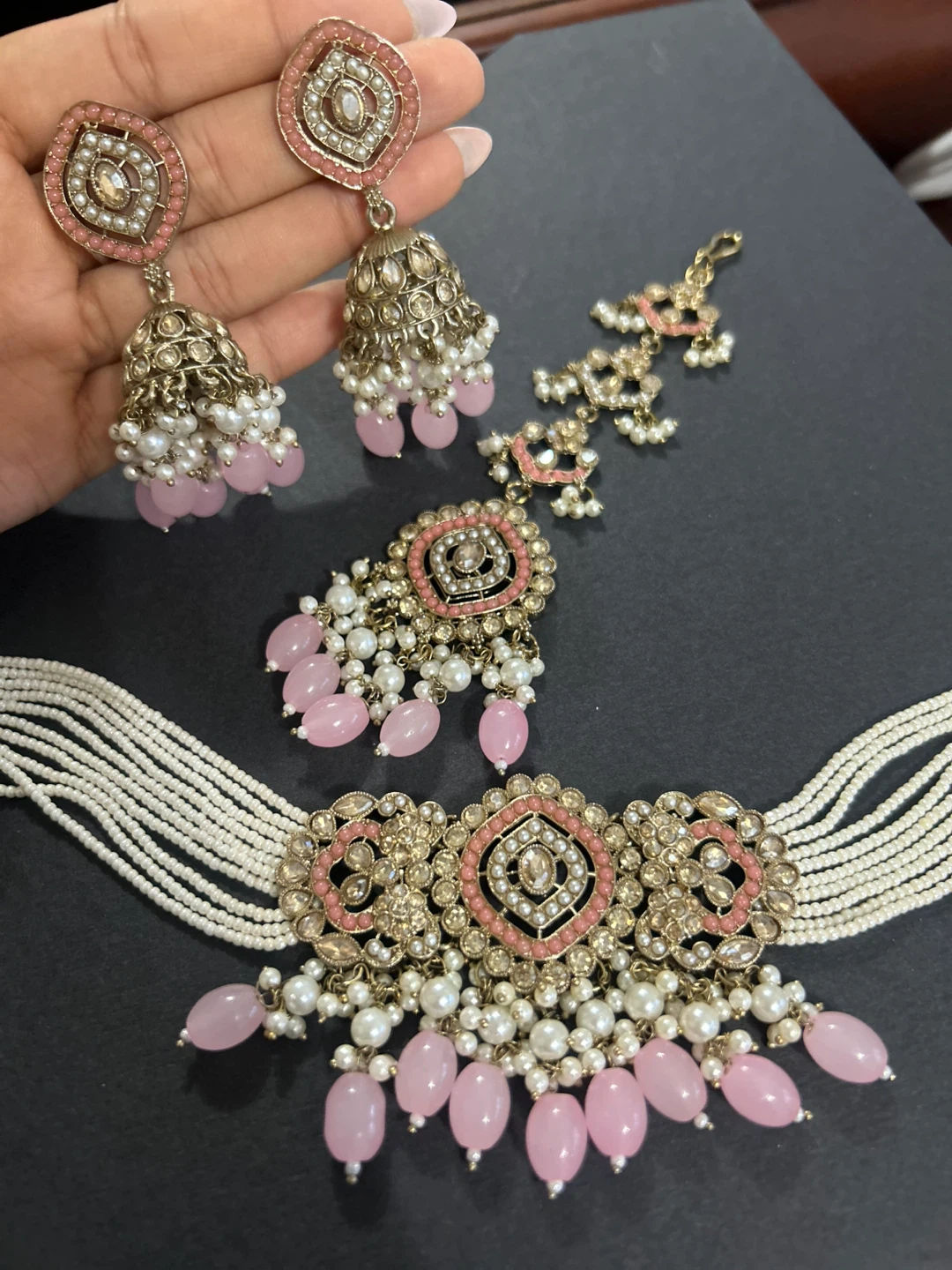 Indian/Pakistani Jewellery Set - Pink & Gold