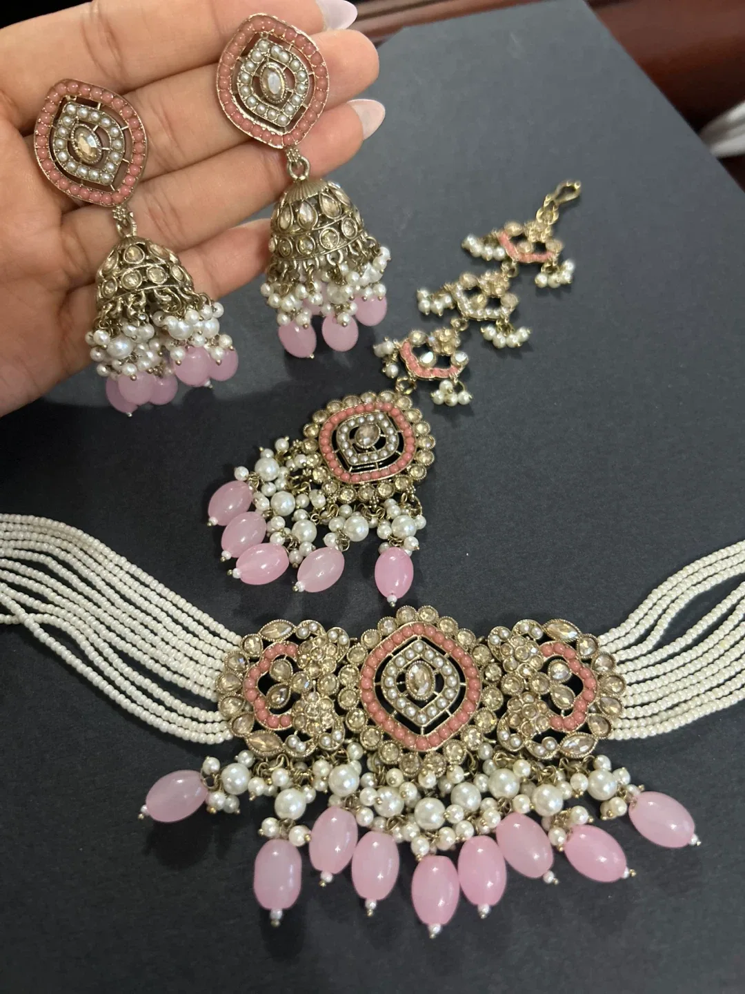 Indian/Pakistani Jewellery Set - Pink & Gold thumbnail