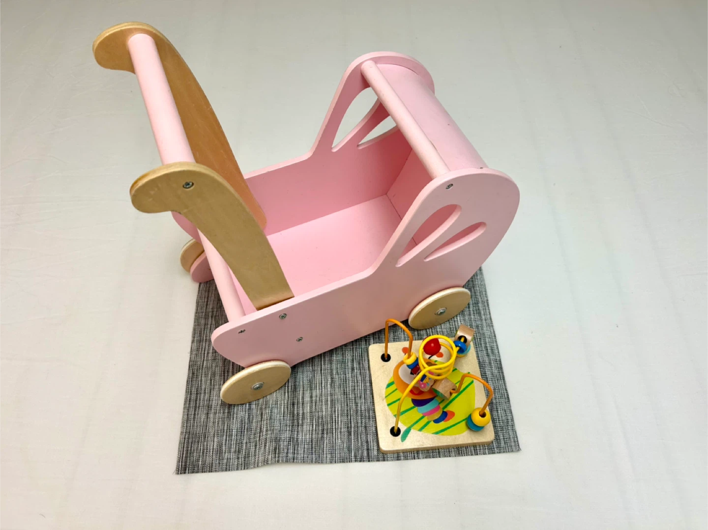 Pink Wooden Baby Walker with Bead Maze