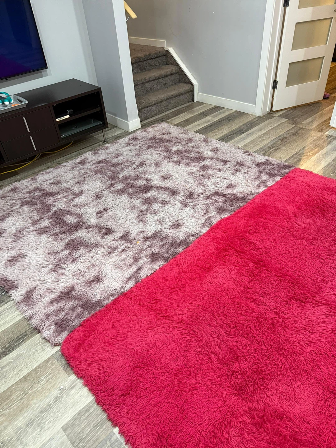 Fluffy Area Rug - Pink & Grey