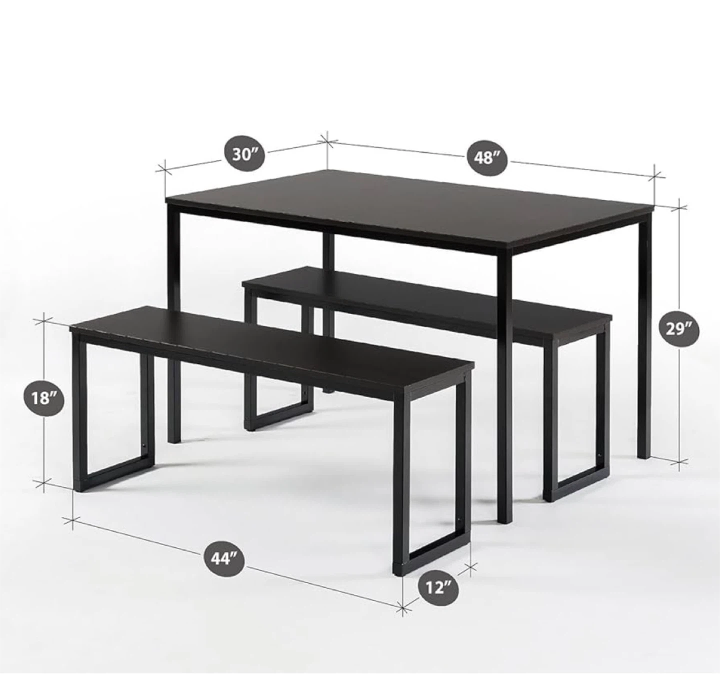 USED Dining Table with 2 Benches - Black - photo 2