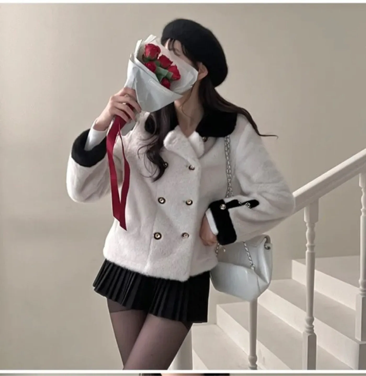 White Fleece Jacket w/ Black Trim