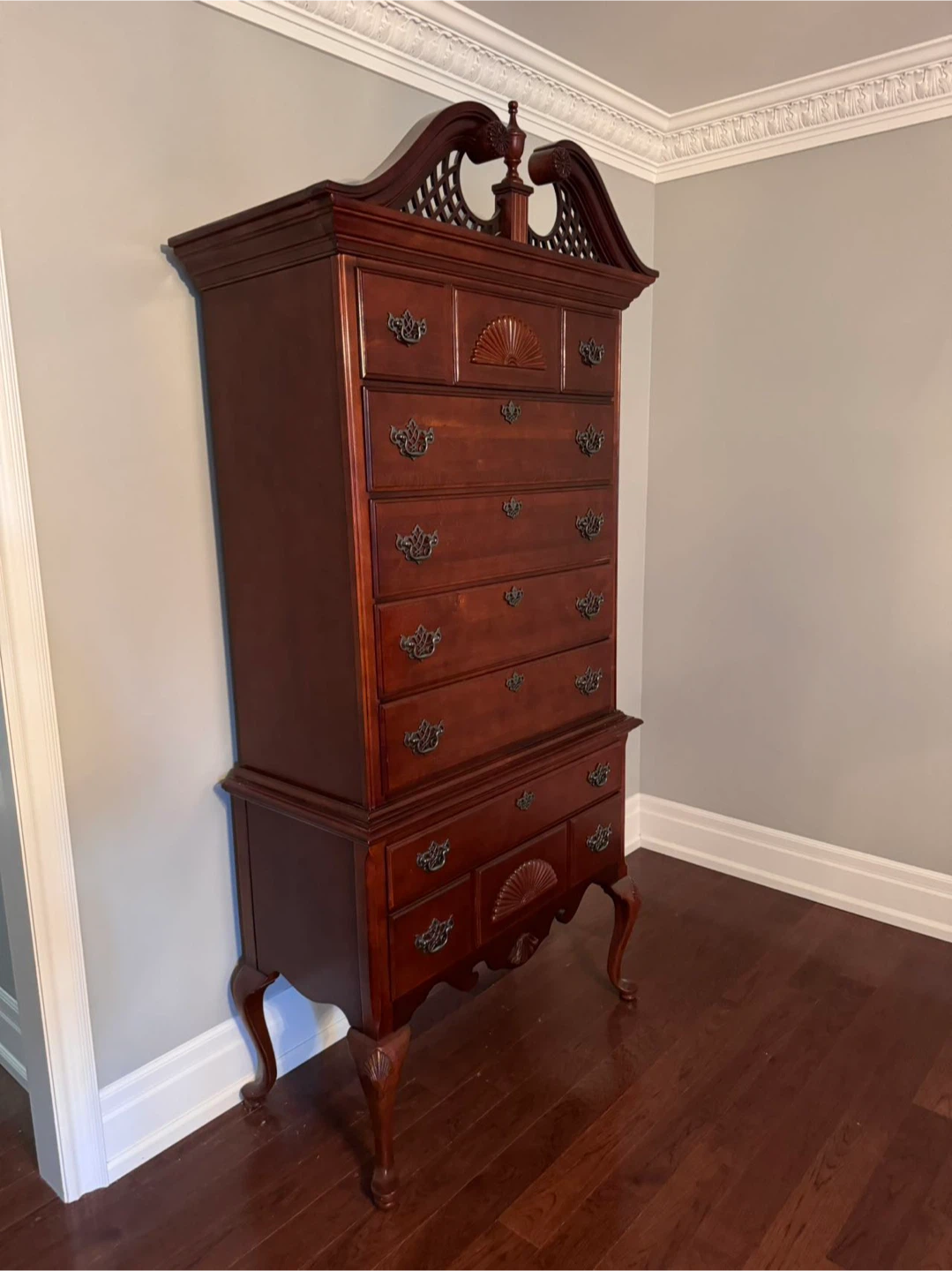 Vintage Brown Wooden Highboy Dresser