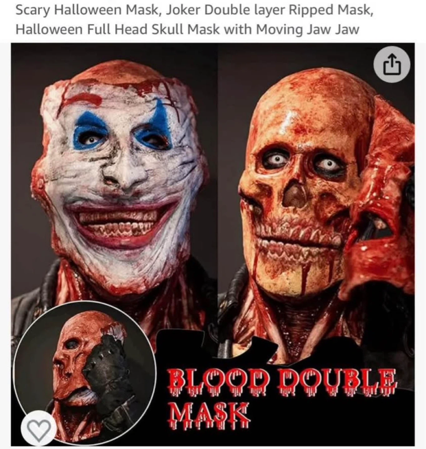 Scary Halloween Mask, Joker Double Layer Ripped Mask