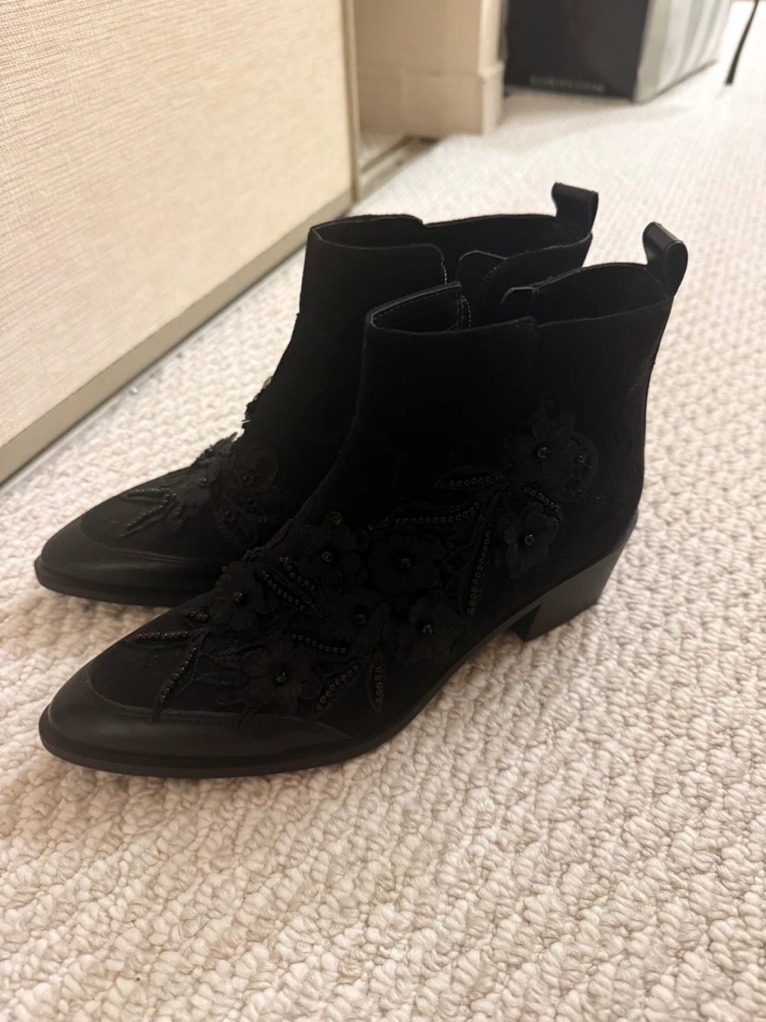 Embellished Black Western-style Ankle Boots