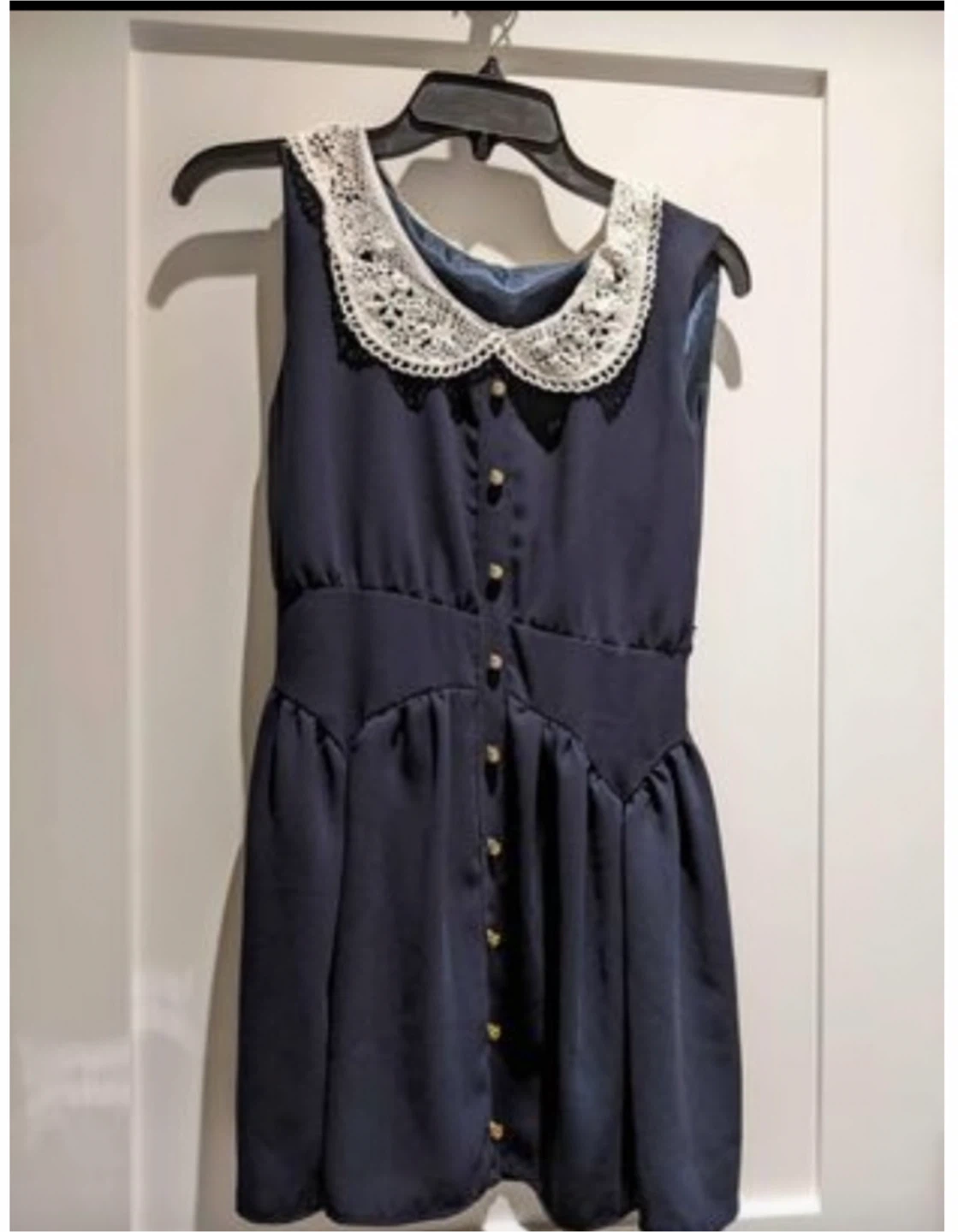 Navy Blue Dress with Lace Collar
