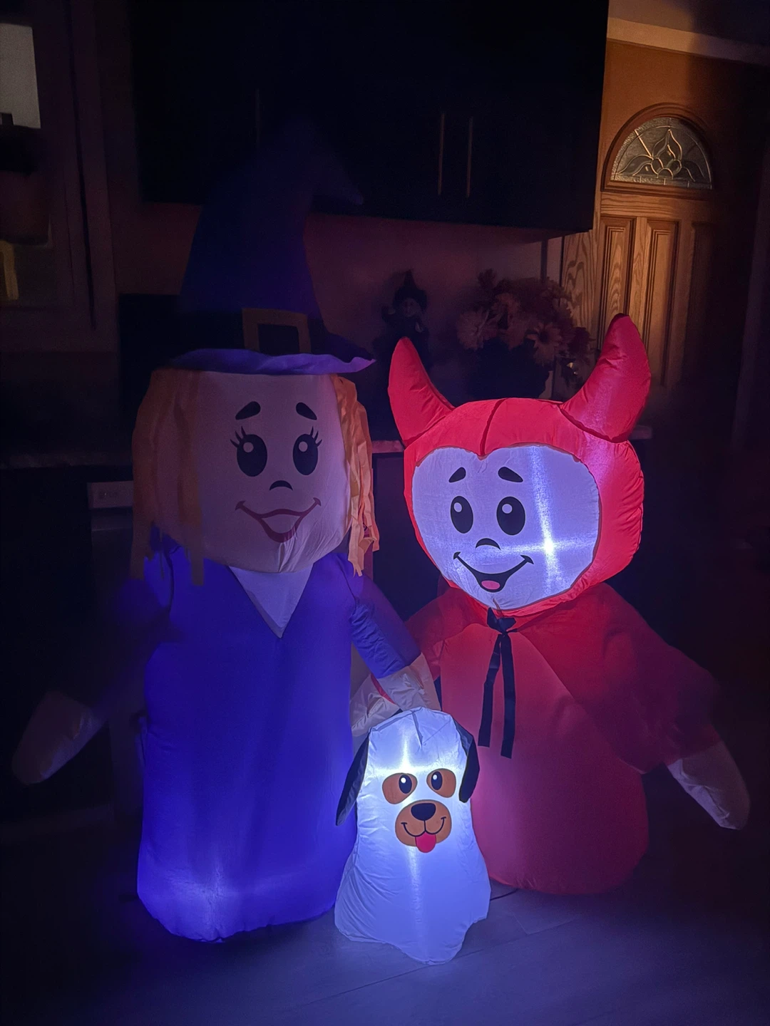 Halloween Inflatable Witch, Devil, & Dog Set like new - photo 2