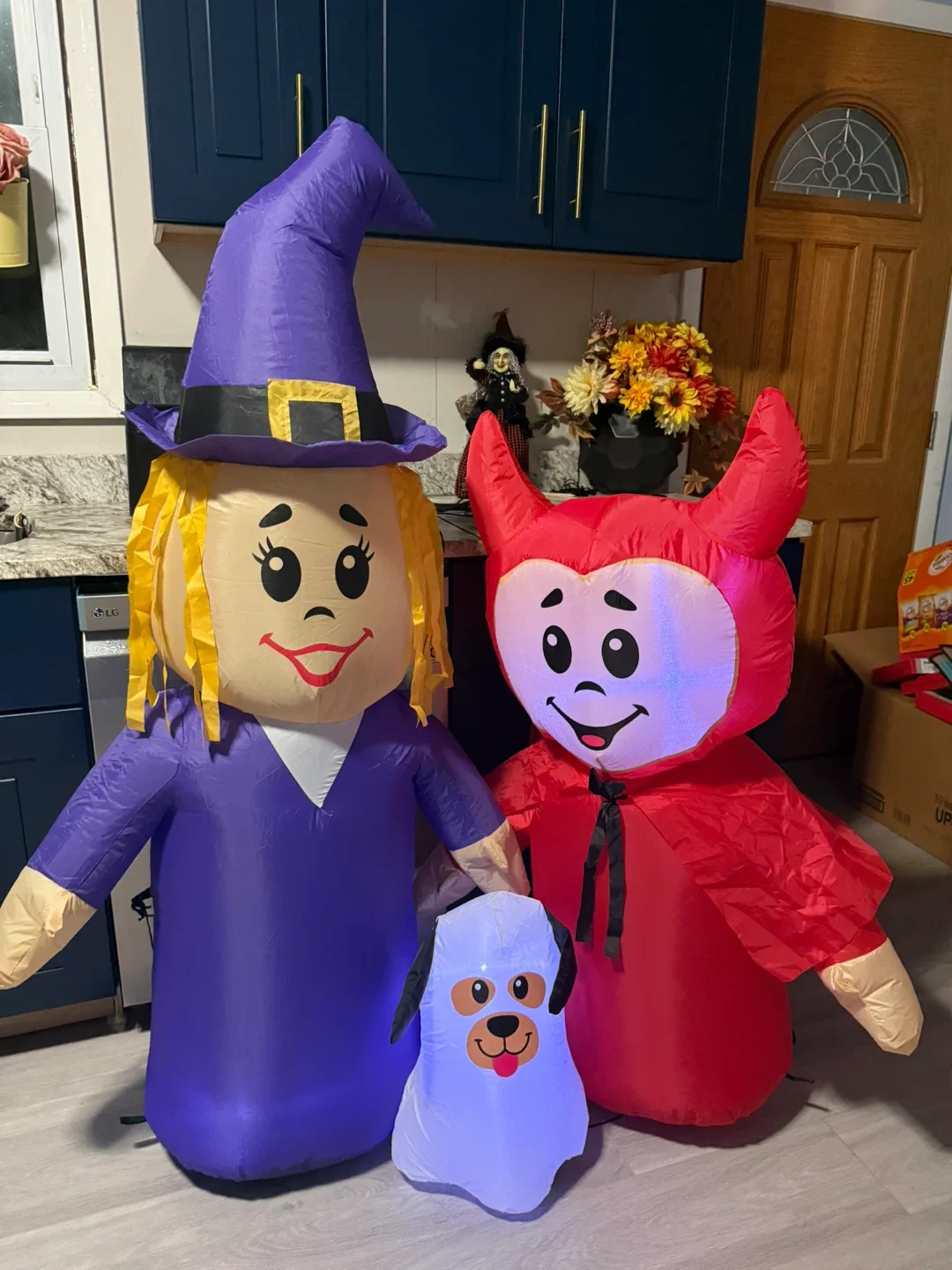 Halloween Inflatable Witch, Devil, & Dog Set like new