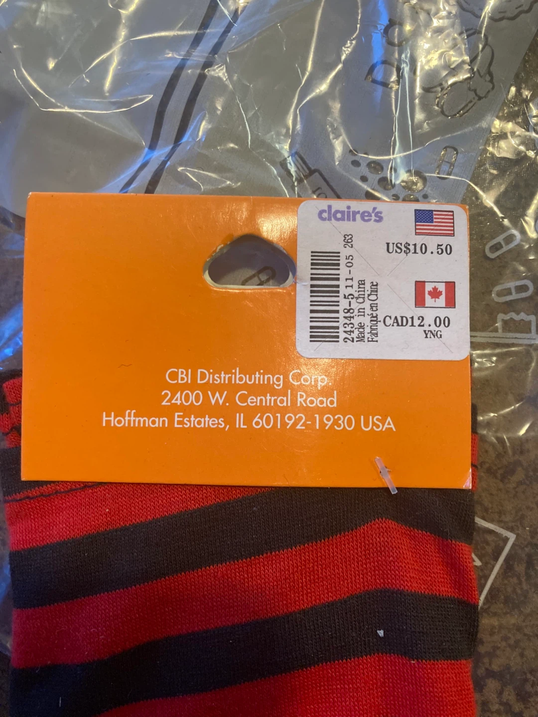 Claire's Red & Black Striped Fingerless Gloves - NEW - photo 3