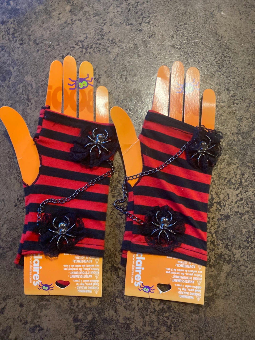 Claire's Red & Black Striped Fingerless Gloves - NEW