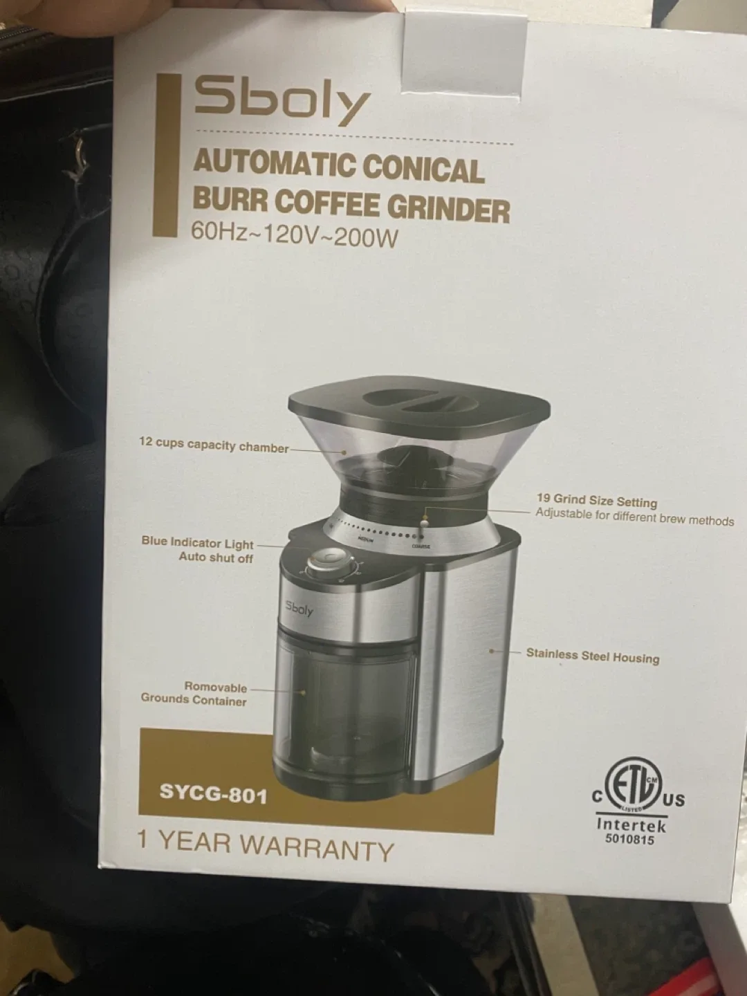 Sboly Automatic Conical Burr Coffee Grinder SYCG-801 thumbnail