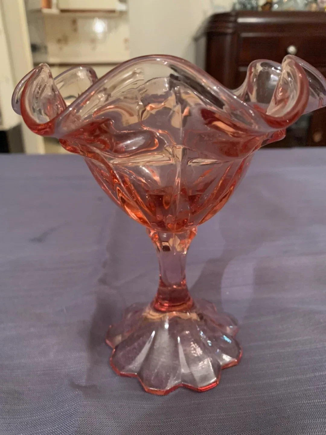 Vintage FENTON Cabbage Rose, Pink Glass Compote Dish image indicator(4)