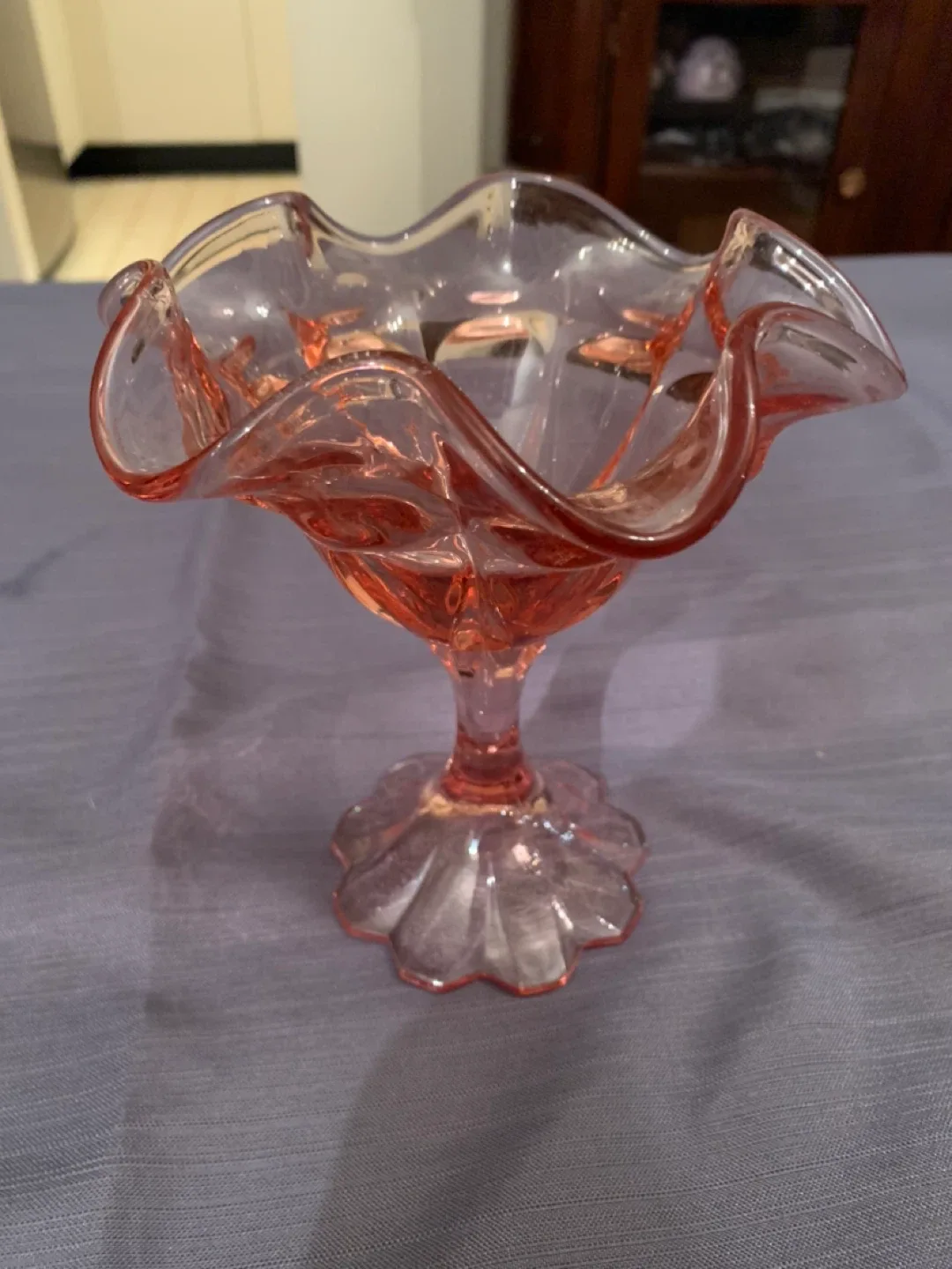 Vintage FENTON Cabbage Rose, Pink Glass Compote Dish image indicator(2)
