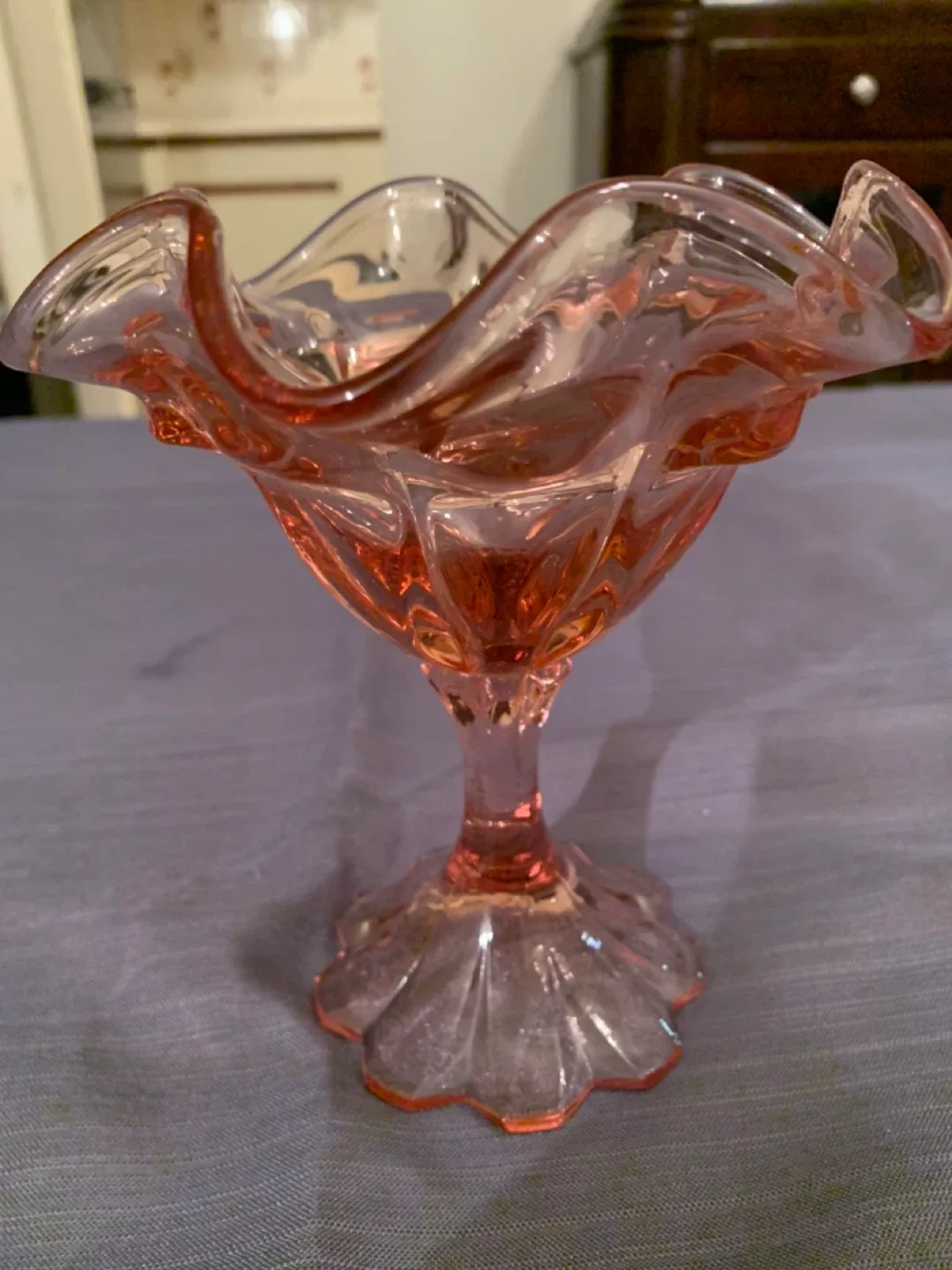 Vintage FENTON Cabbage Rose, Pink Glass Compote Dish image indicator(5)