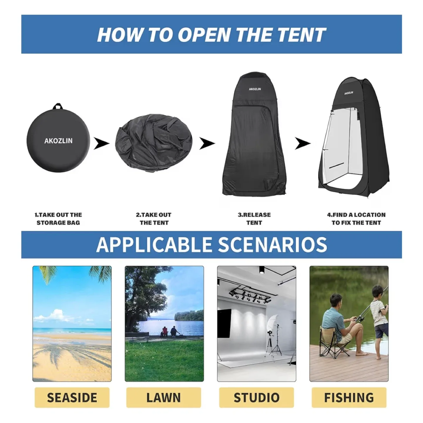 BRAND NEW Akozlin Portable Pop Up Tent - Black image indicator(5)