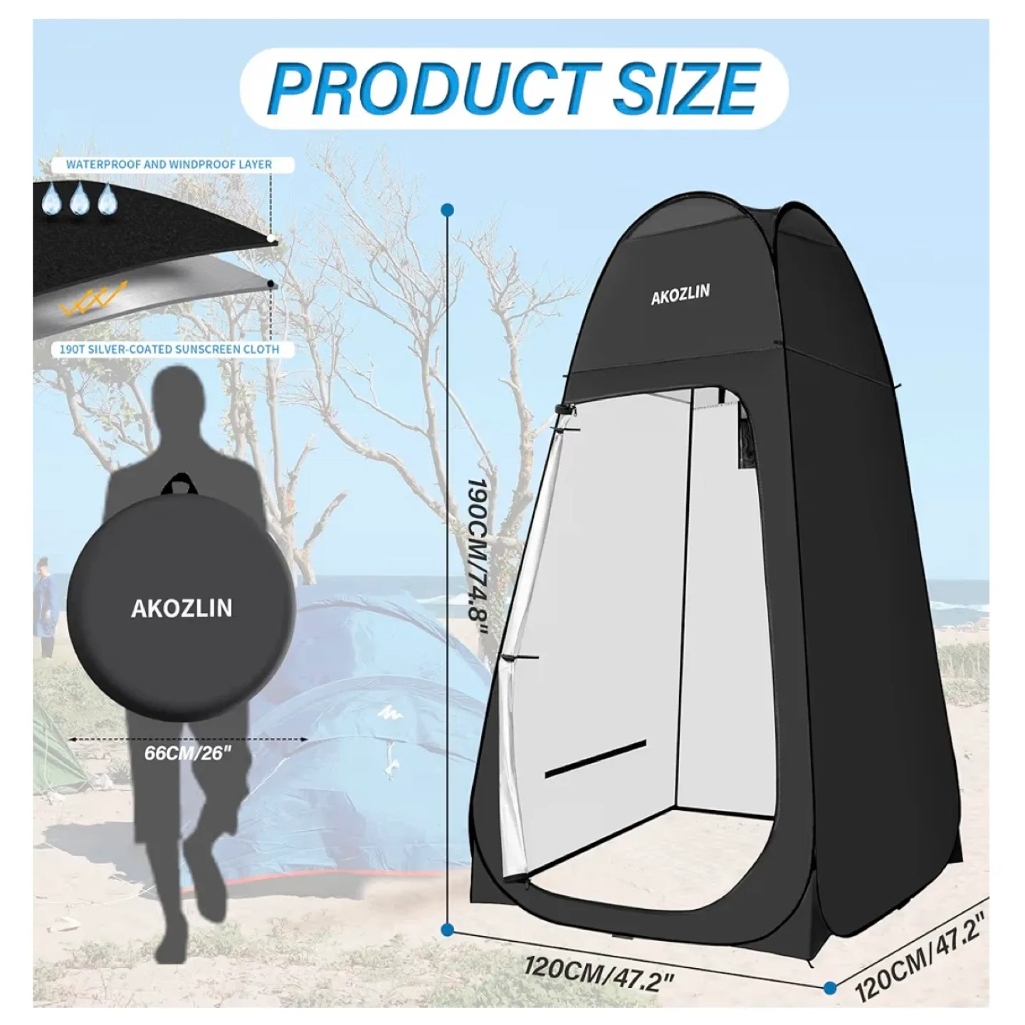 BRAND NEW Akozlin Portable Pop Up Tent - Black image indicator(3)