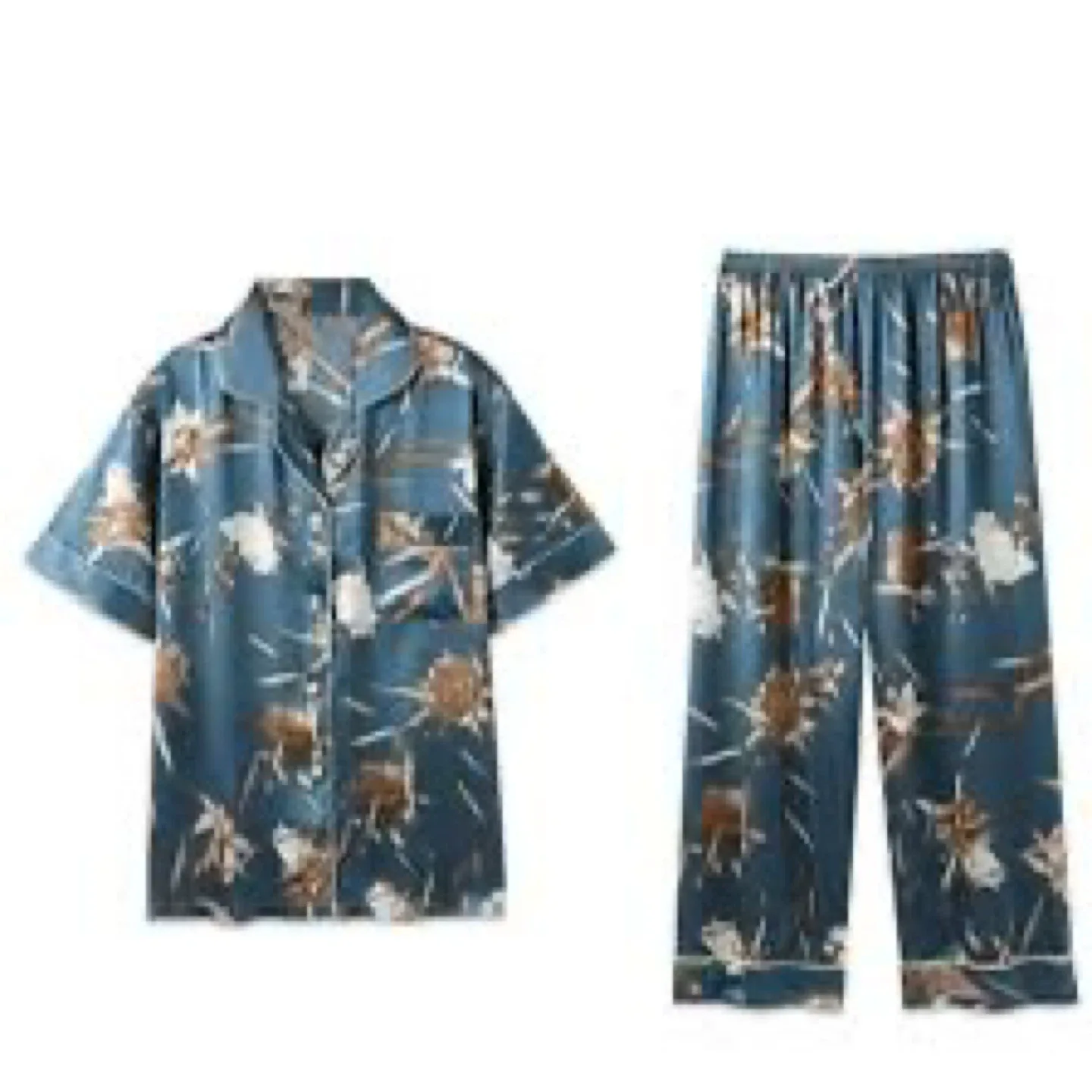 Floral Print Pajama Set - Blue image indicator(2)