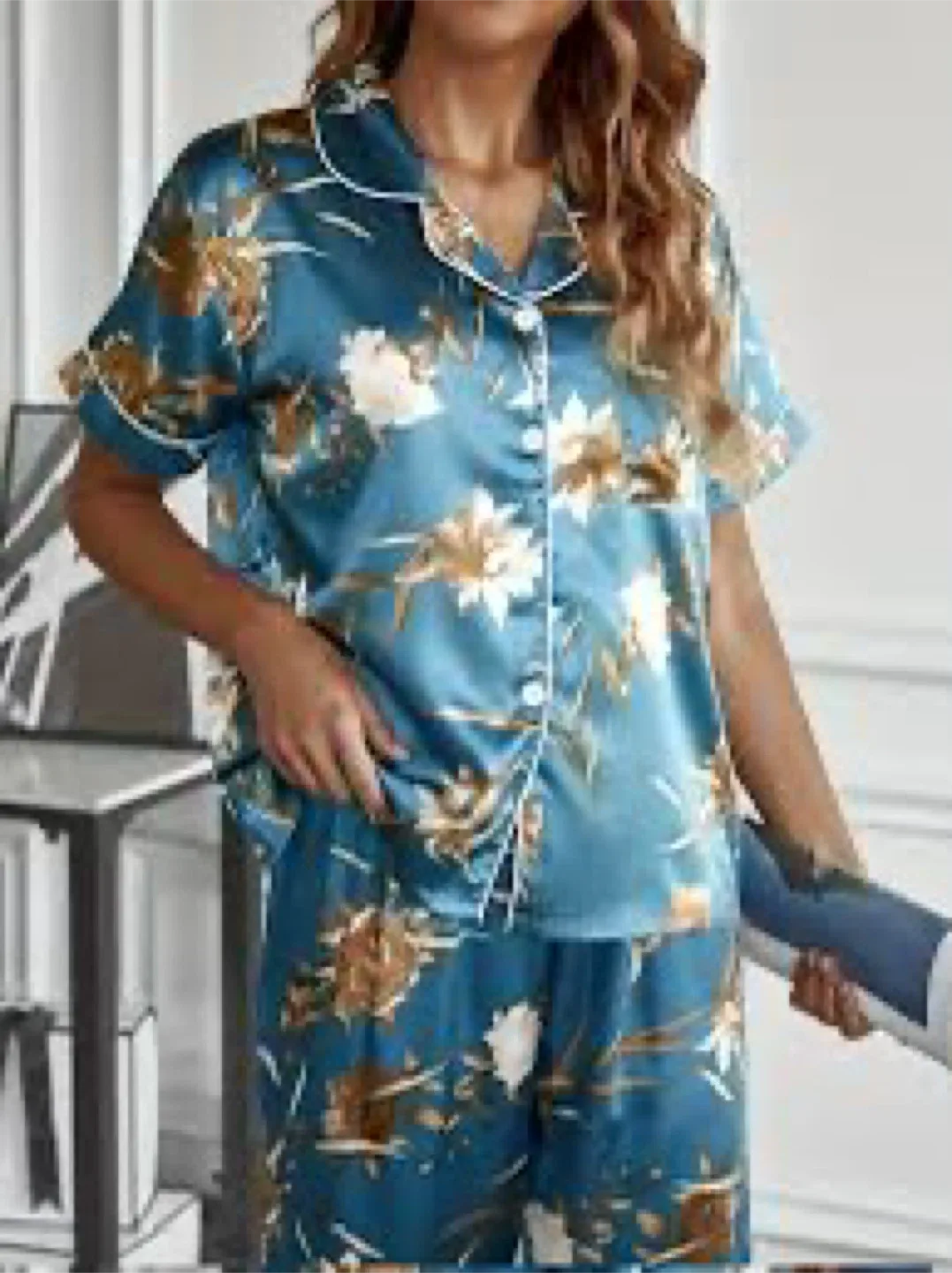 Floral Print Pajama Set - Blue image indicator(3)