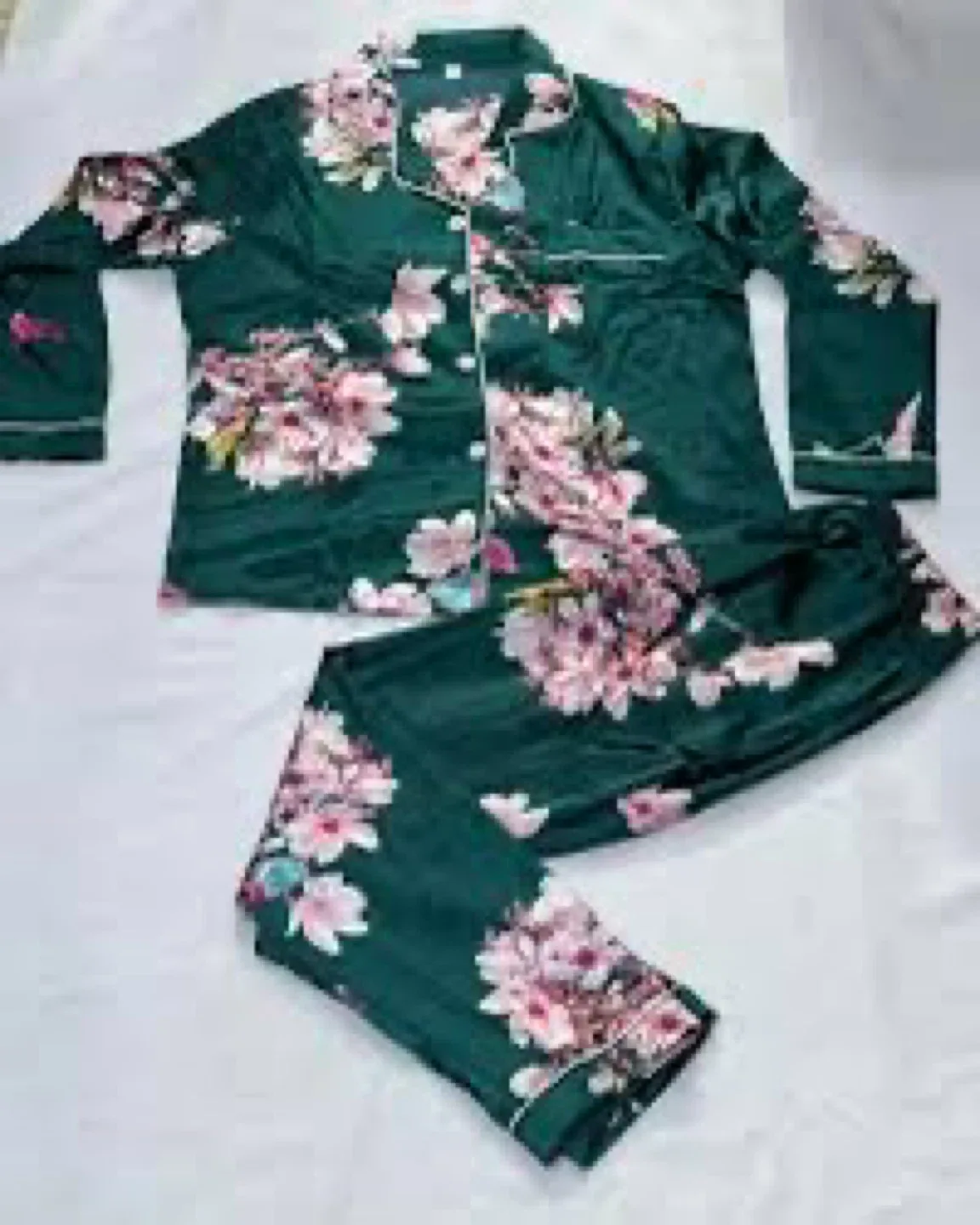 Floral Satin Pajama Set - Green image indicator(2)