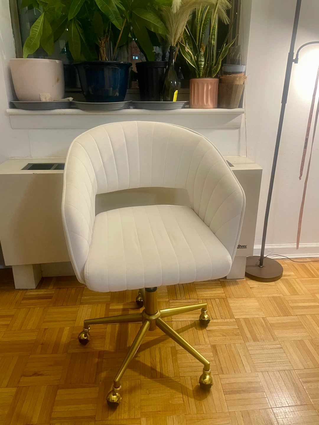 White Velvet Swivel Office Chair