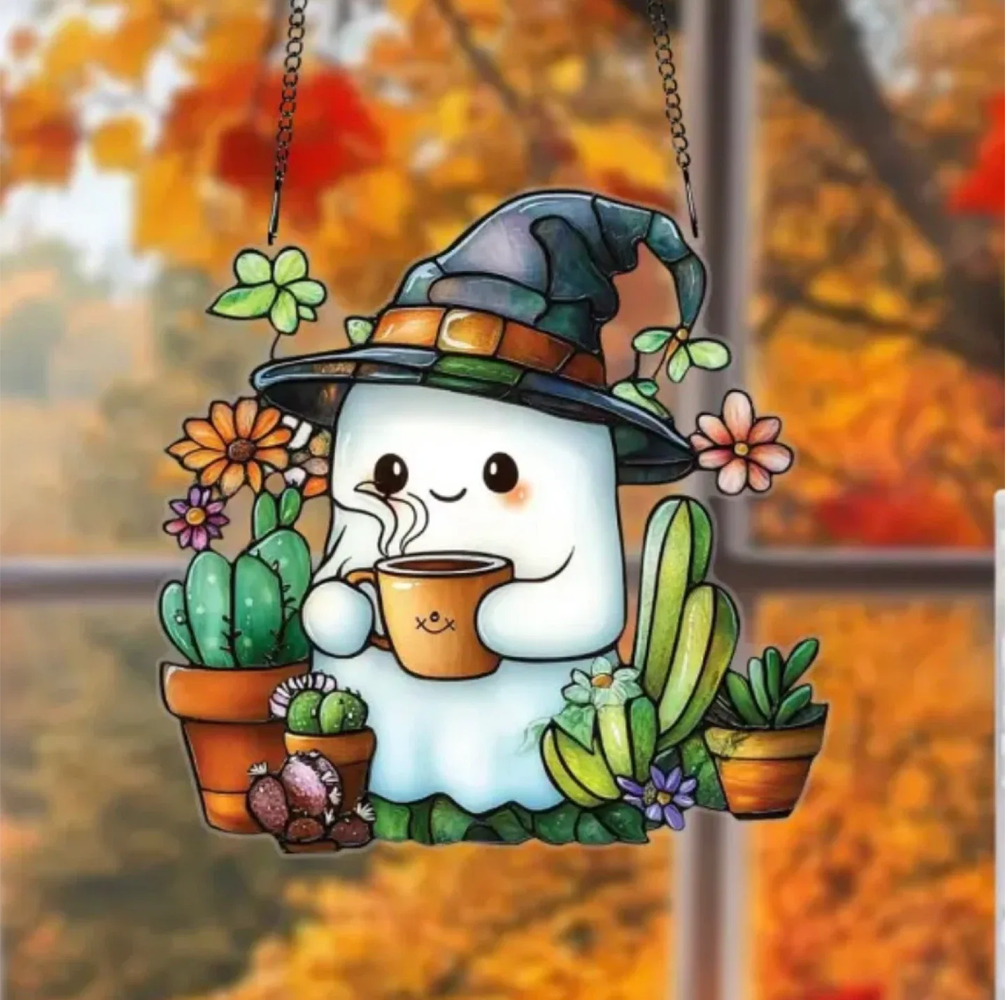 2D Halloween acrylic  sun catcher, reading ghost, new image indicator(3)