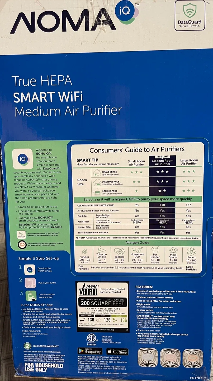 NOMA True HEPA Smart WiFi Medium Air Purifier - New image indicator(2)