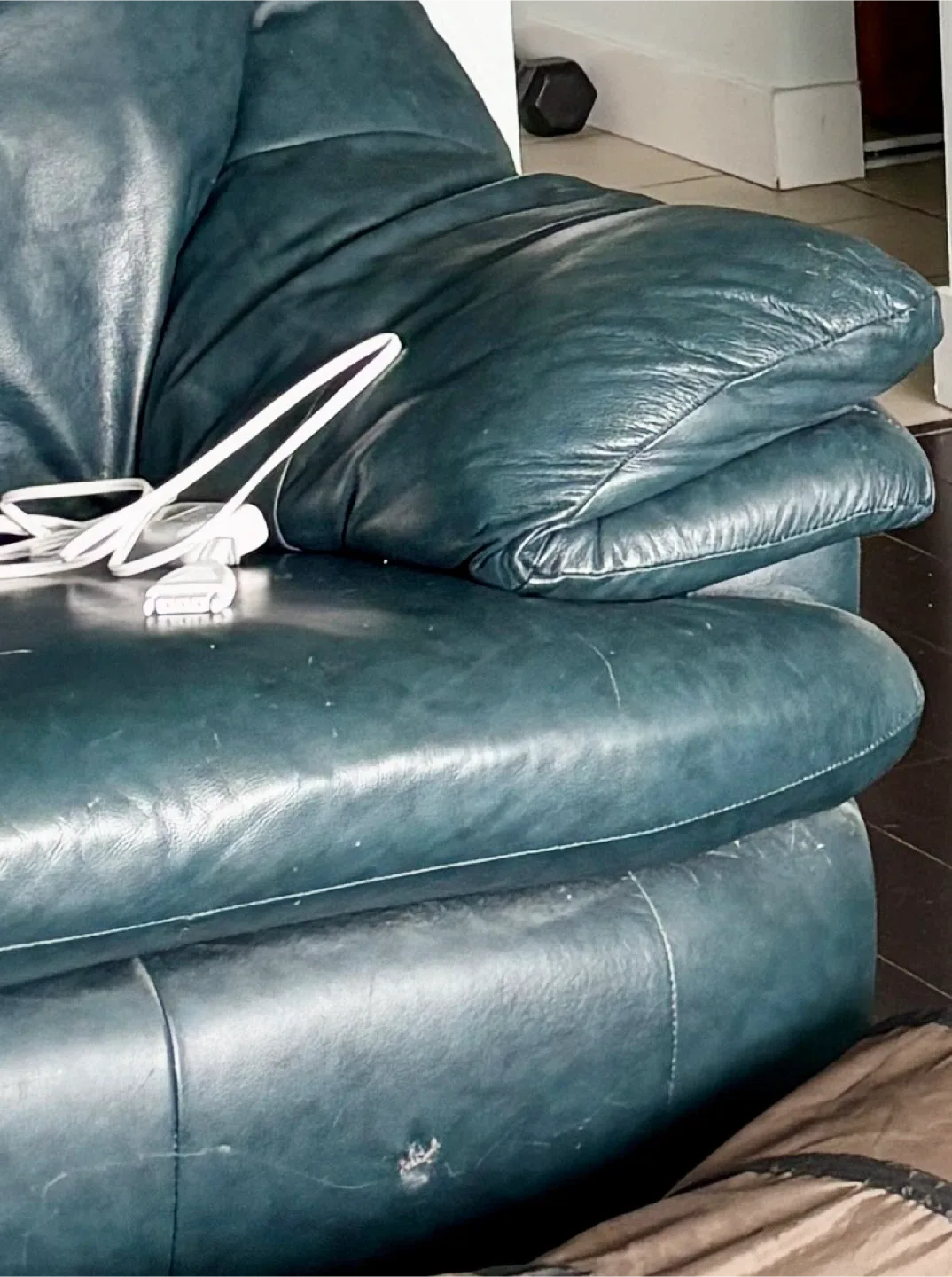 Navy blue leather love seat image indicator(2)