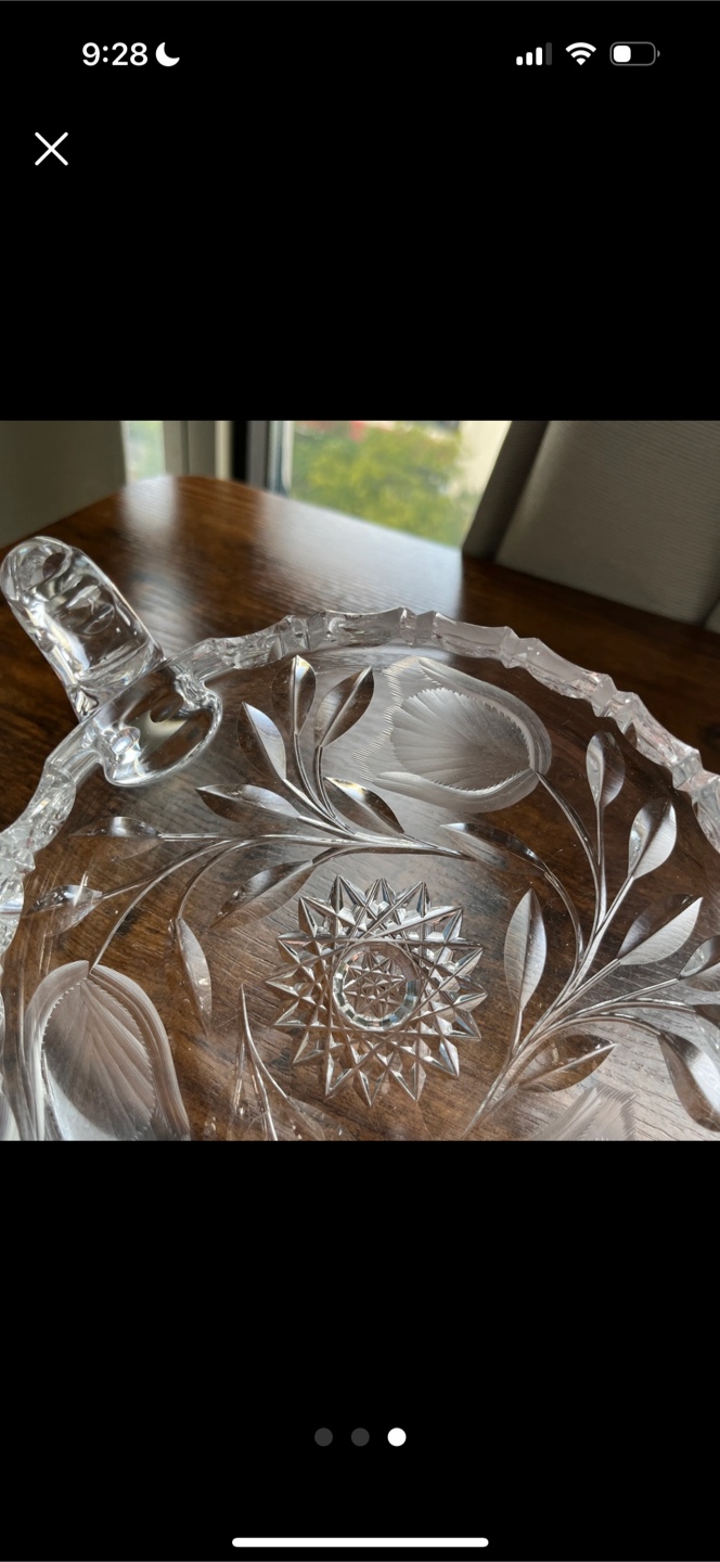 Crystal/cut glass serving dish with a handle - photo 3