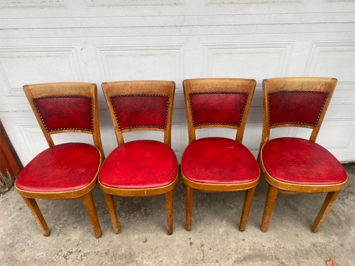 Antique Solid Wood Chairs with Red Leather  (CAN DELIVER)