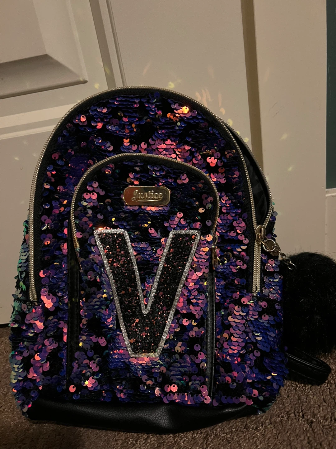 Justice Sequin Backpack - Initial V