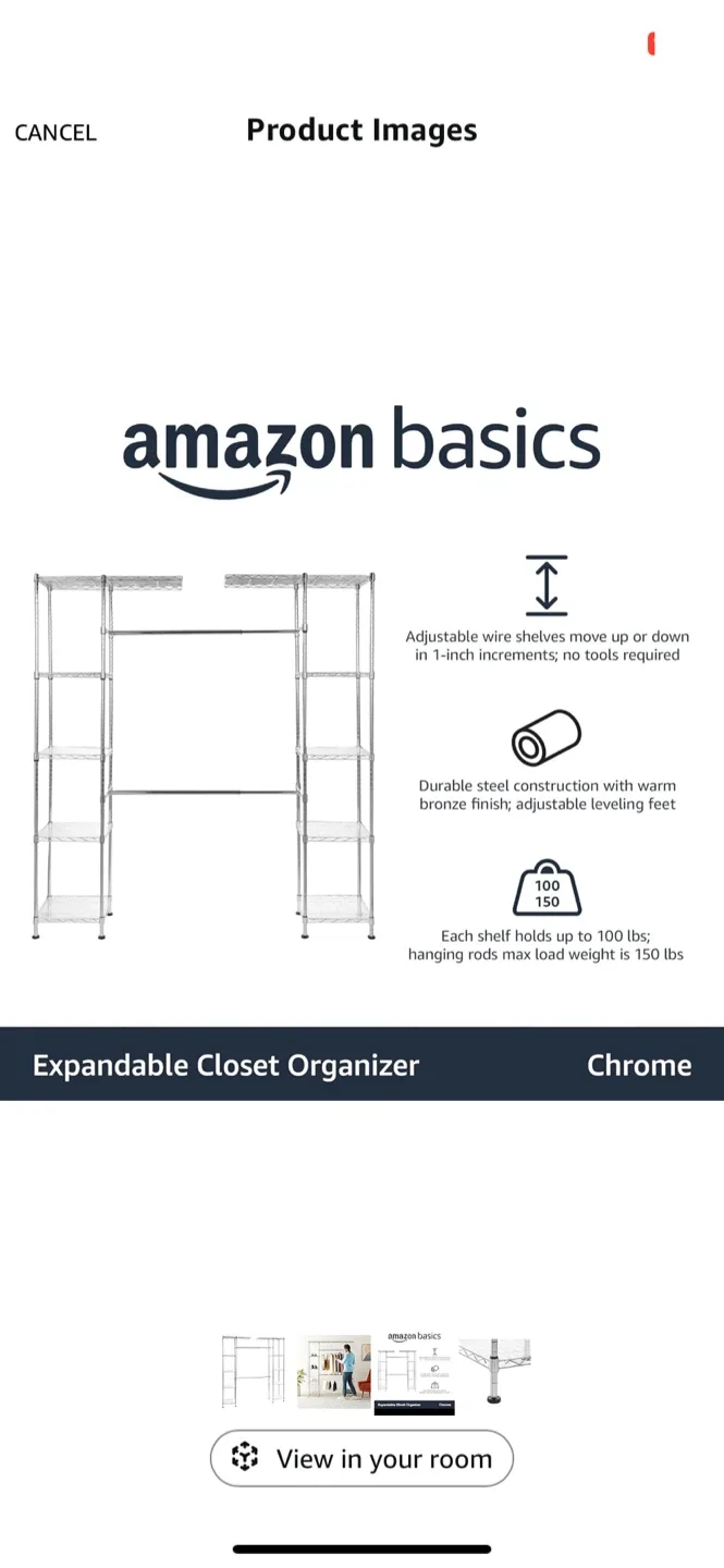 Amazon Basics Expandable Closet Organizer - Chrome image indicator(2)