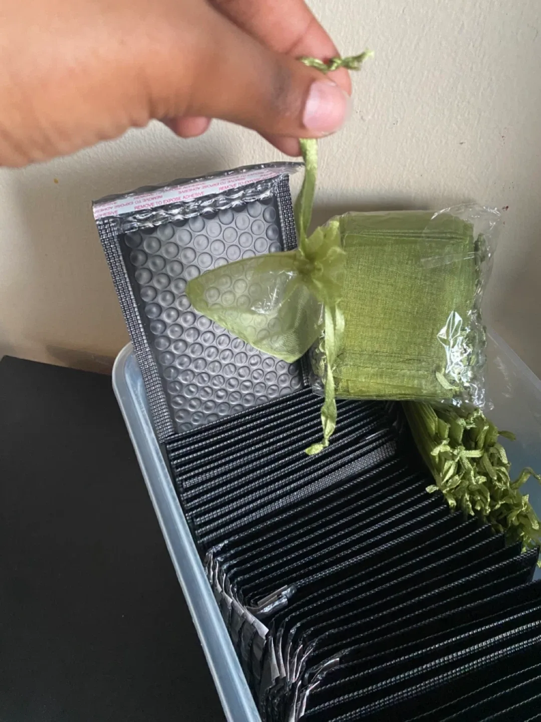 Olive Green Drawstring Pouches & Black Bubble Mailers image indicator(3)