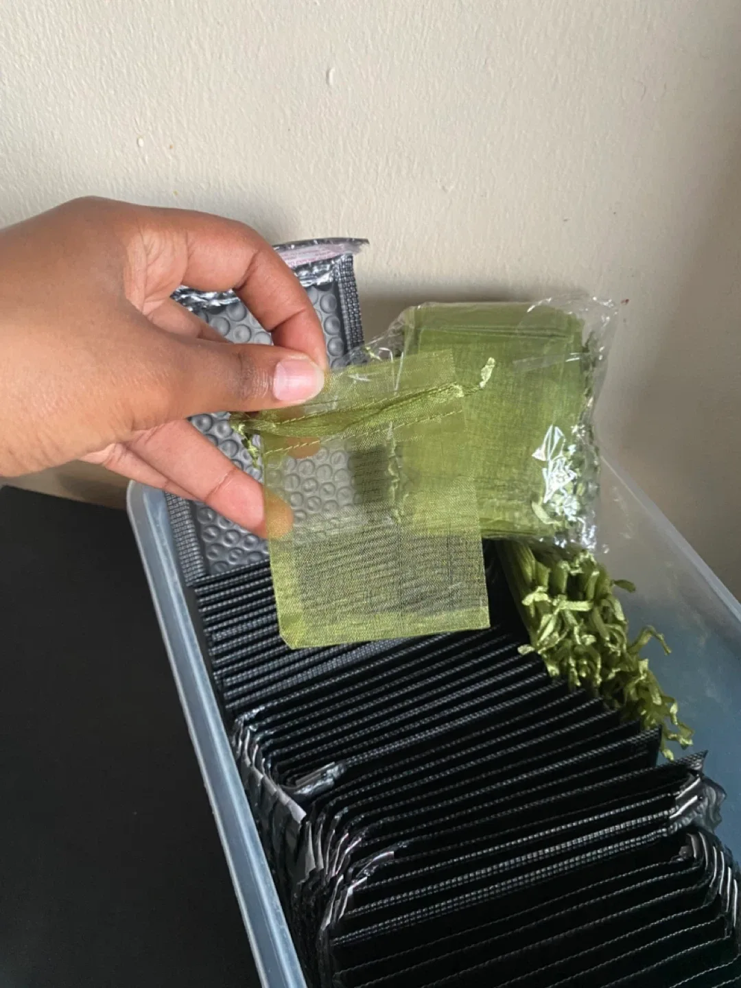 Olive Green Drawstring Pouches & Black Bubble Mailers image indicator(2)