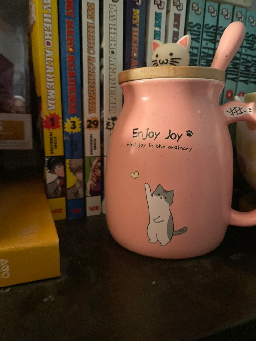 Pink Cat Mug with Lid & Spoon