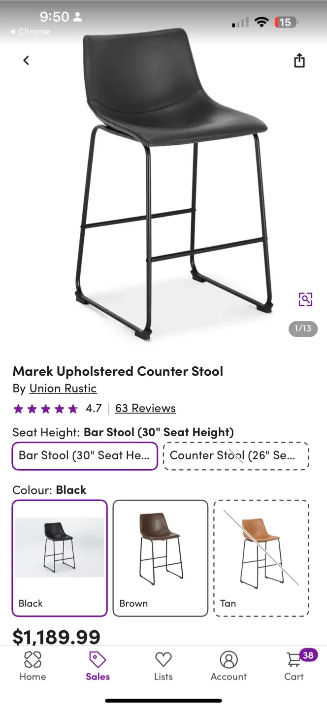 Structube Black Bar Stool (30" Seat Height)- Moveout Sale thumbnail