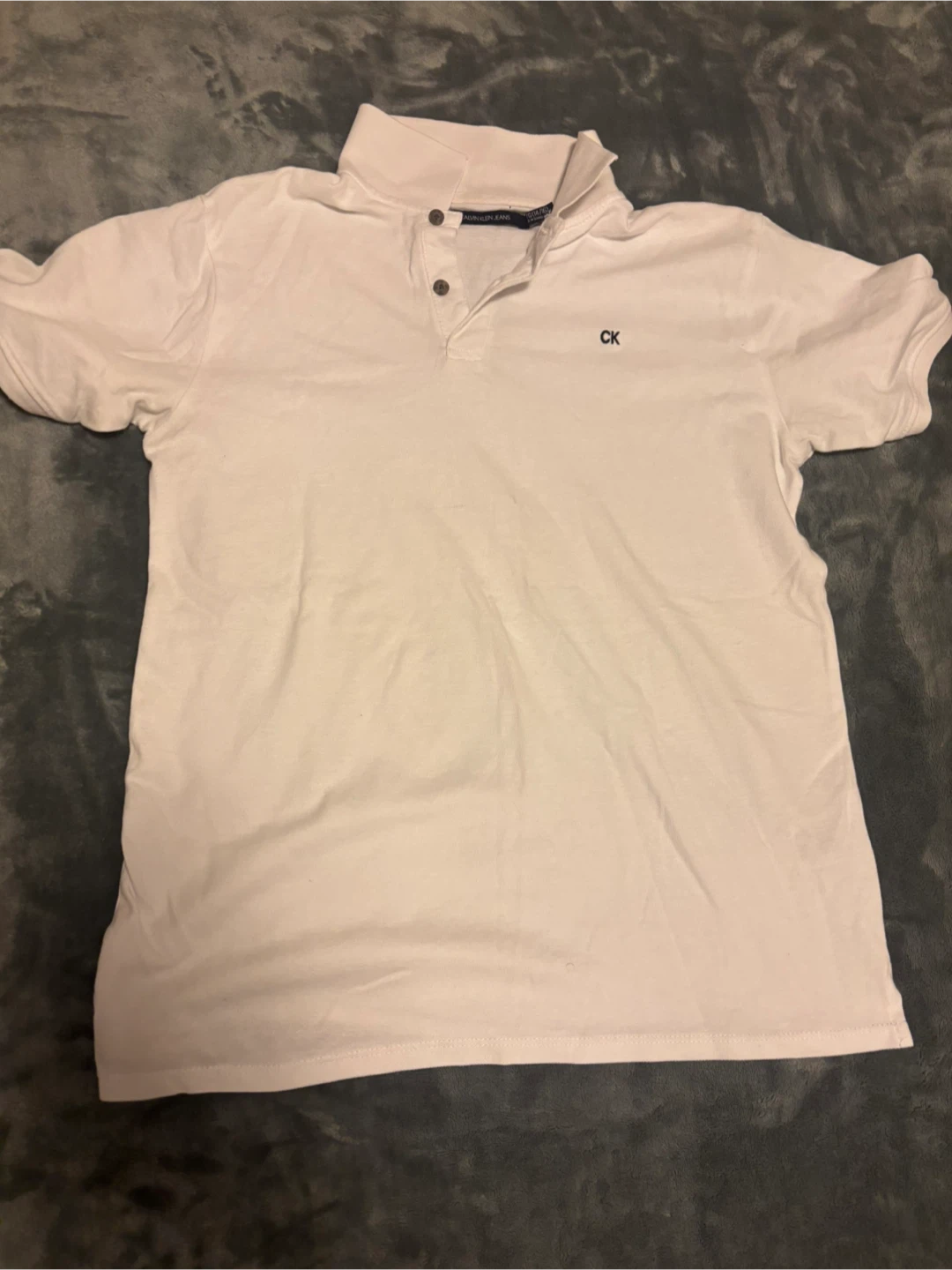 Calvin Klein Jeans White Polo Shirt - Size L (14/16)