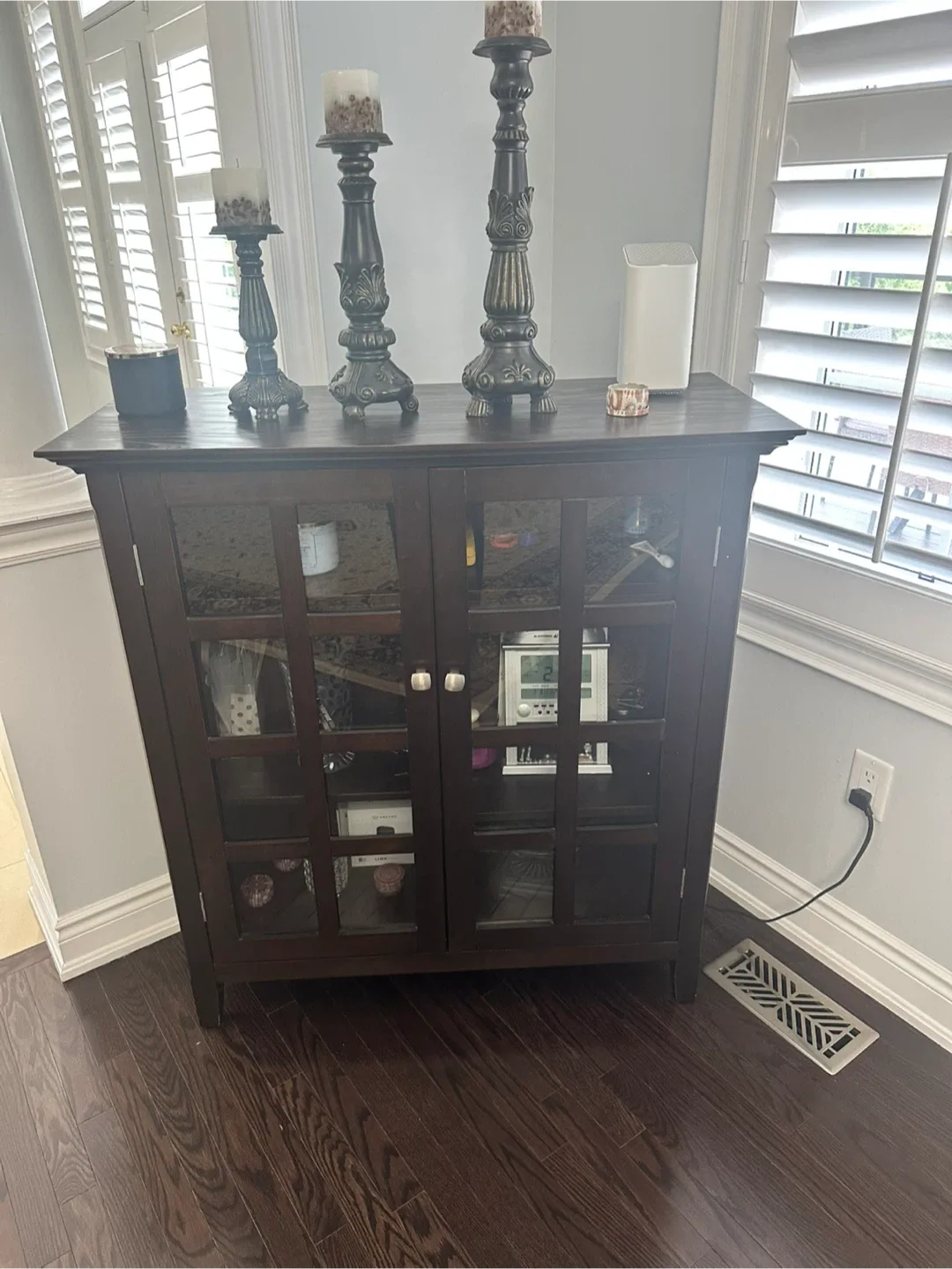 Brown Wooden Cabinet with Glass Doors thumbnail