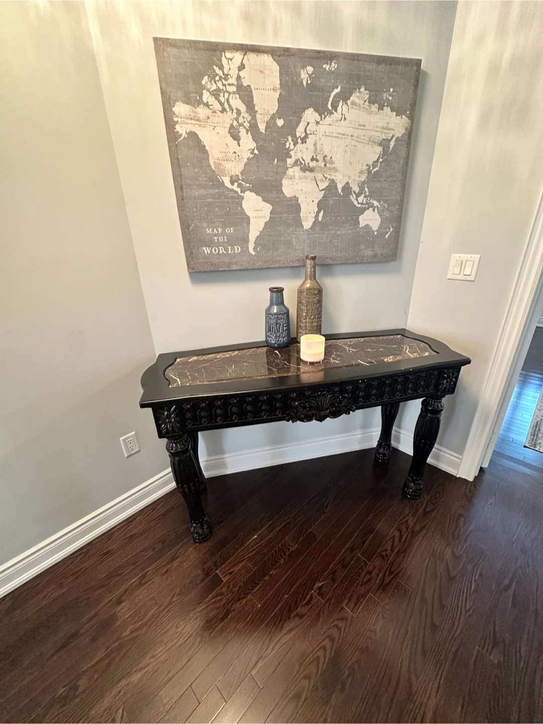 Black Console Table with Marble Top