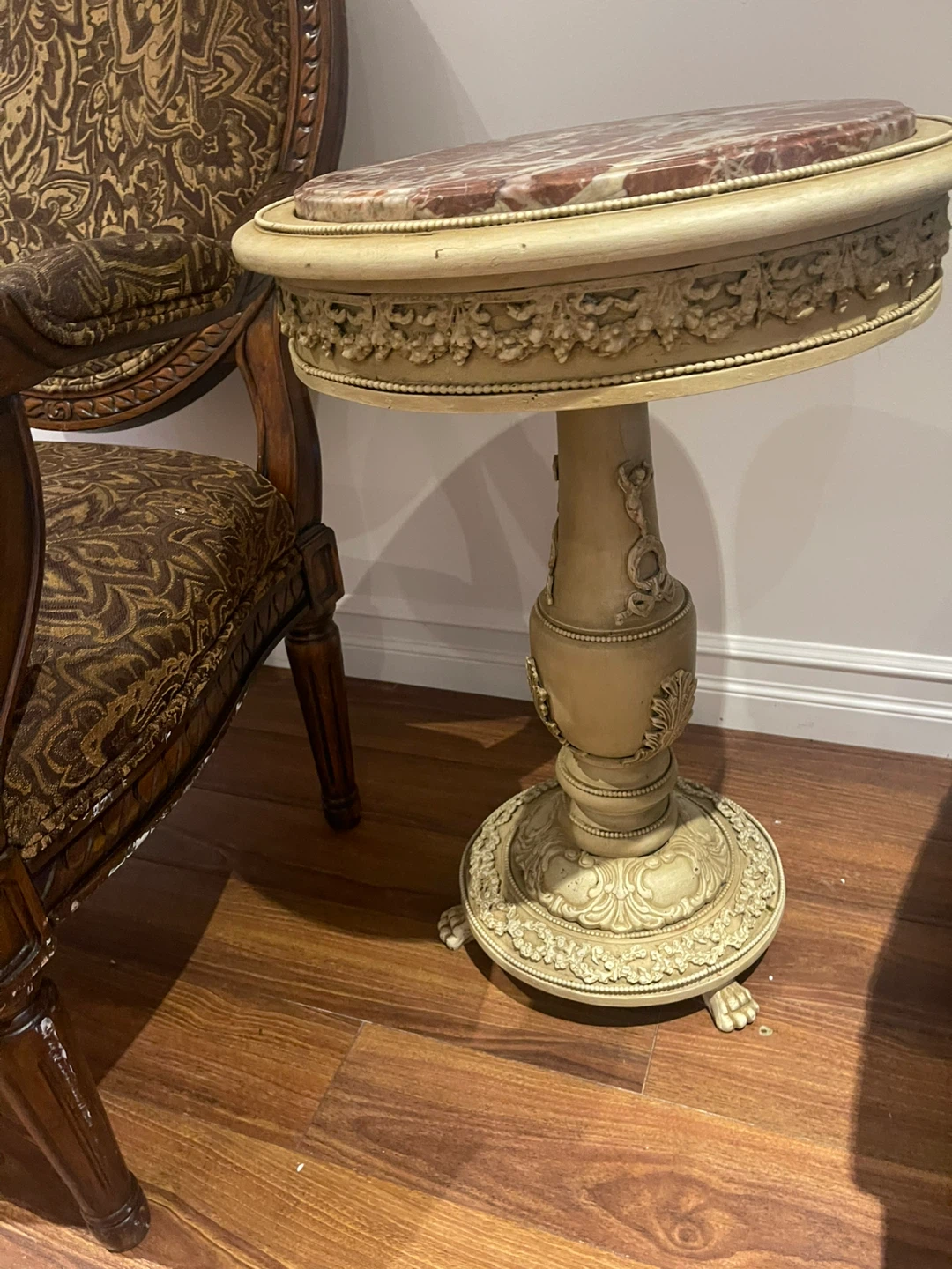 Antique Style Accent Chair - Brown Patterned Fabric - photo 3