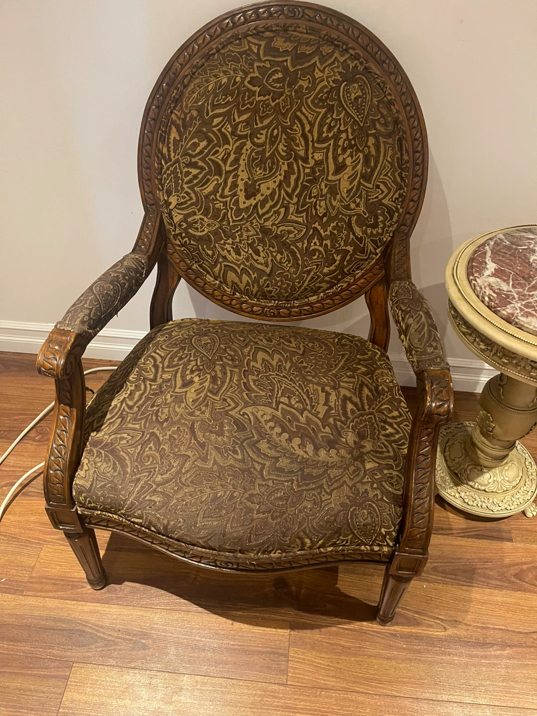 Antique Style Accent Chair - Brown Patterned Fabric - photo 2