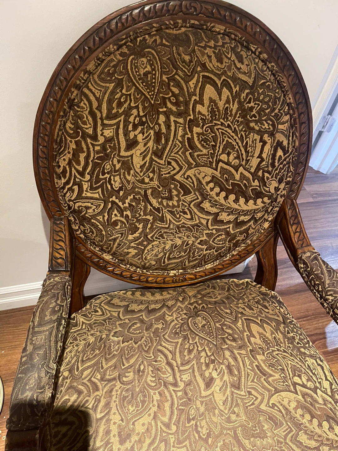 Antique Style Accent Chair - Brown Patterned Fabric - photo 4