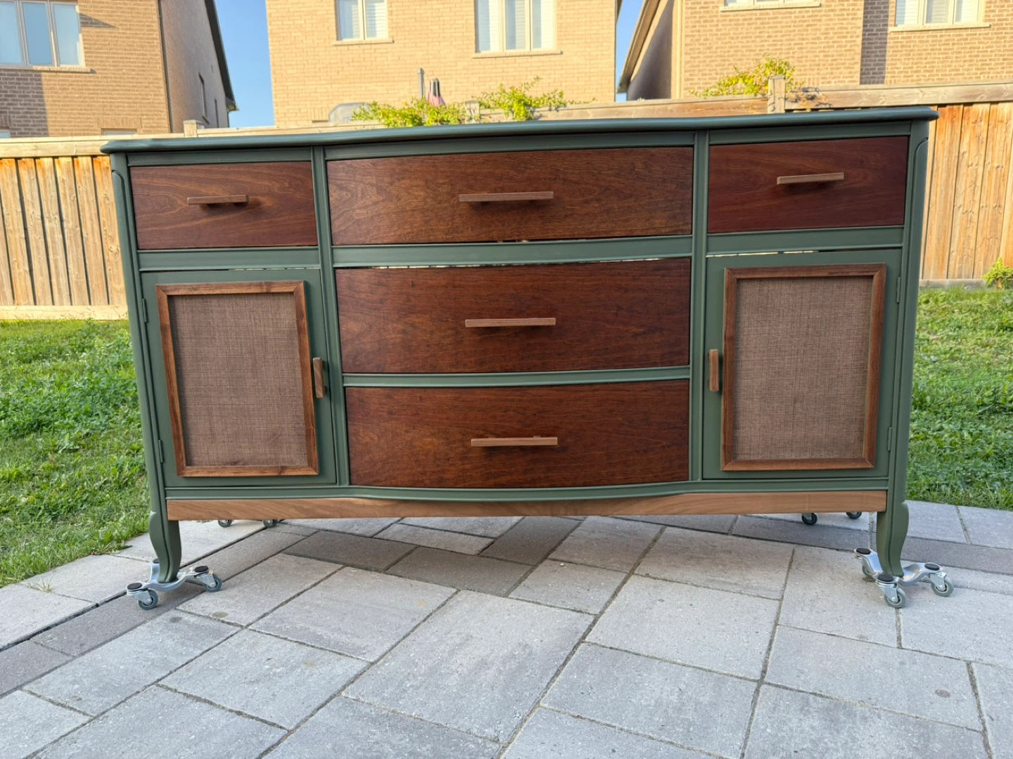 Refinished Walnut Dresser - Green & Brown