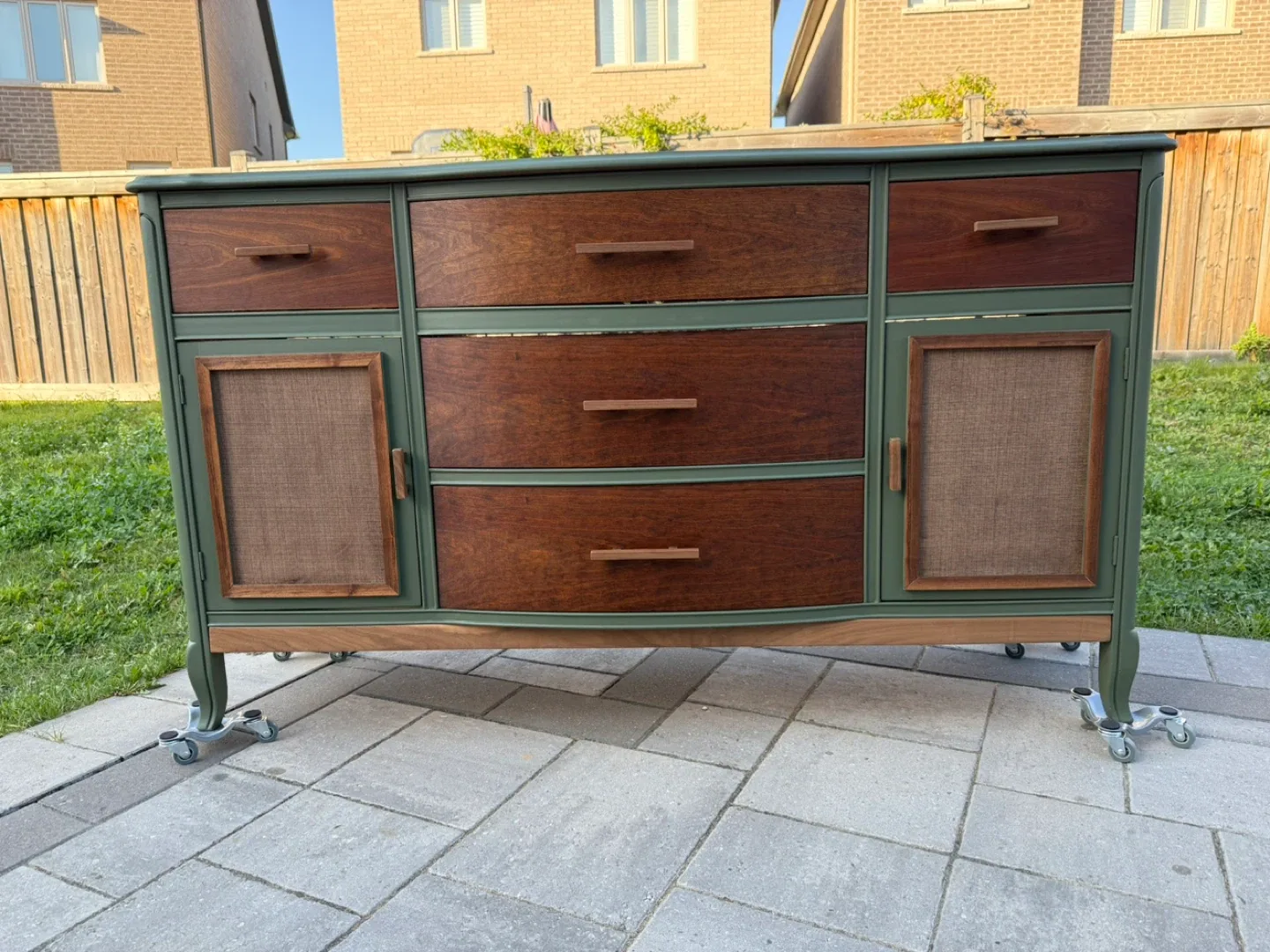 Refinished Walnut Dresser - Green & Brown thumbnail