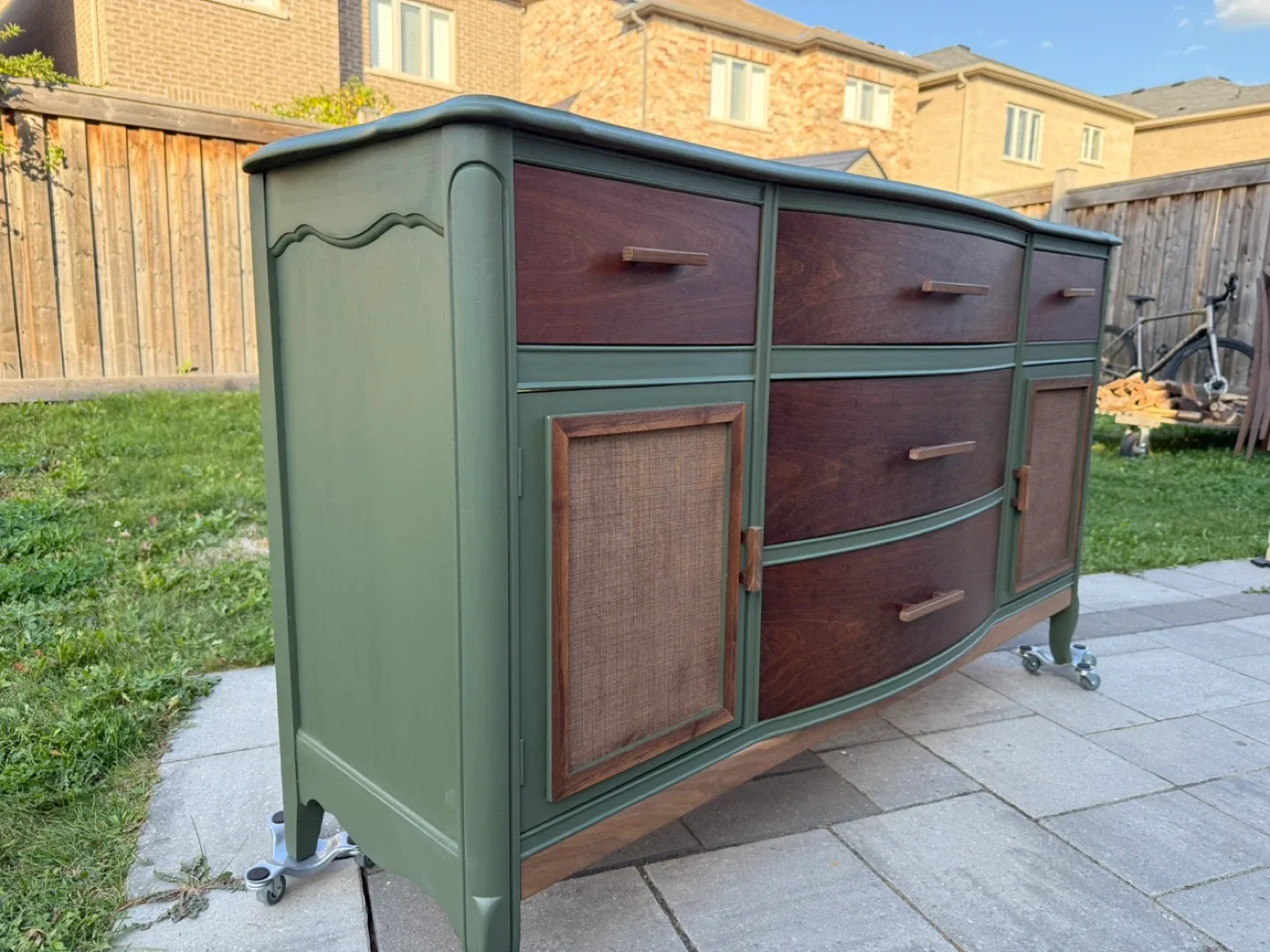 Refinished Walnut Dresser - Green & Brown image indicator(5)