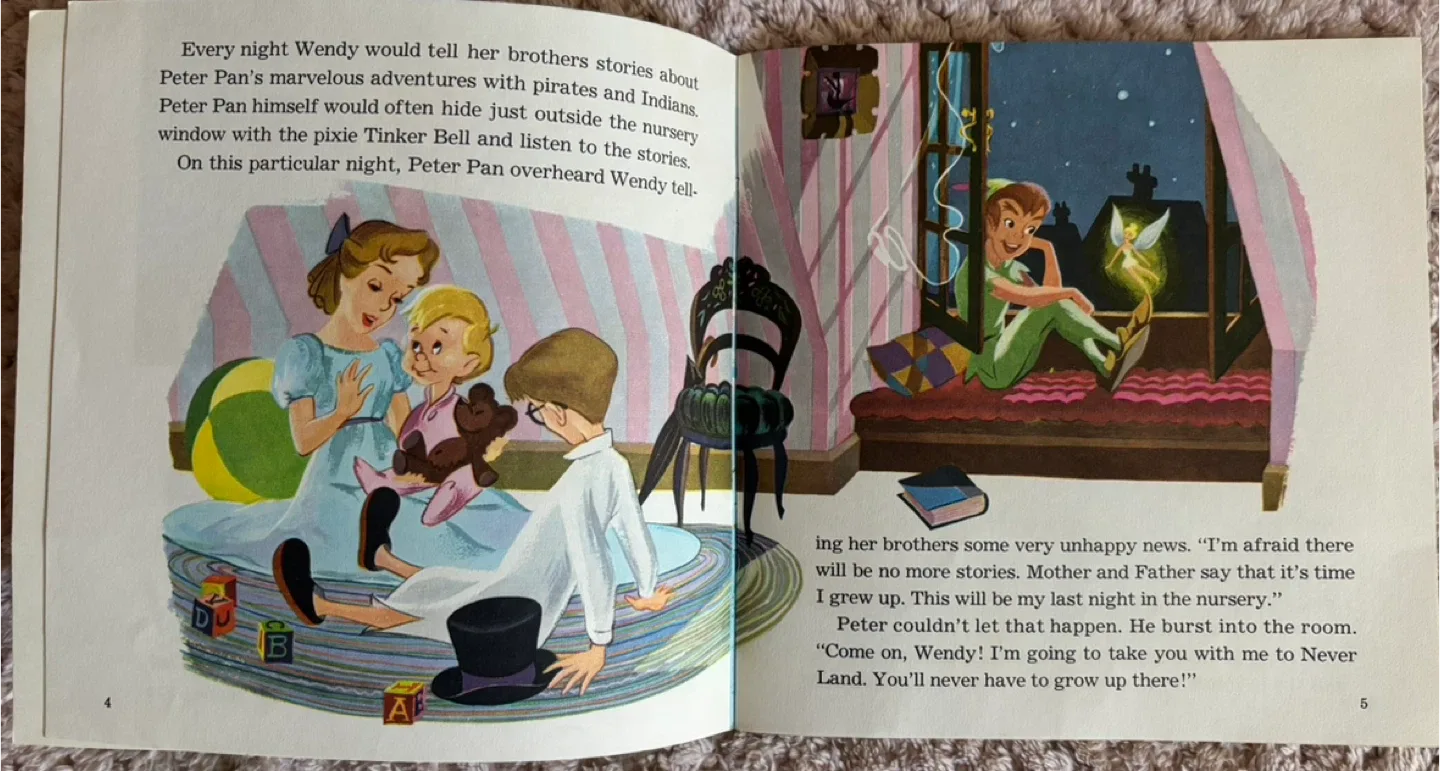 🥕Vintage Walt Disney's Peter Pan Book and Record image indicator(5)
