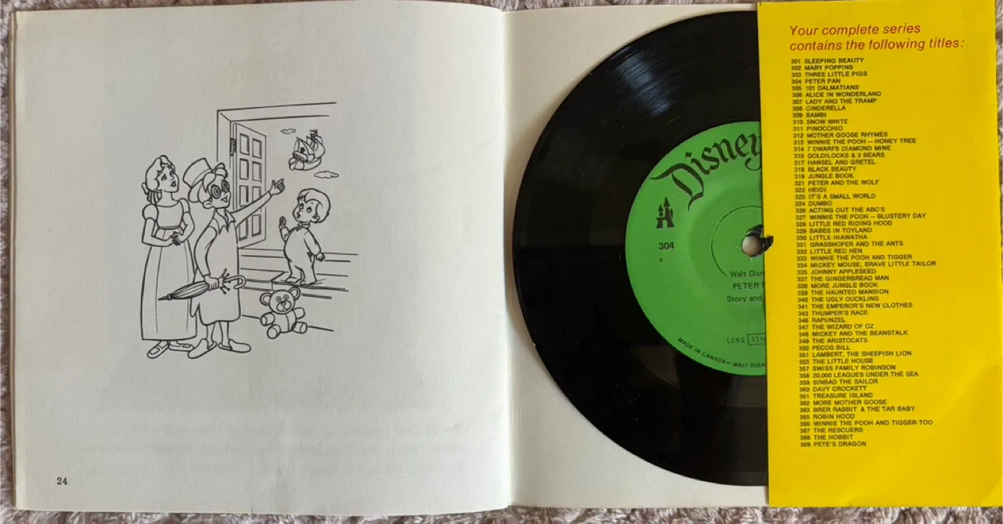 🥕Vintage Walt Disney's Peter Pan Book and Record image indicator(8)