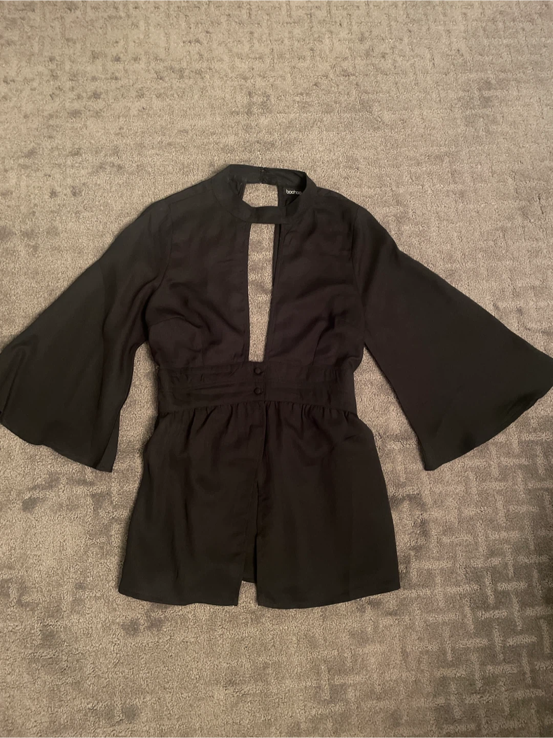 Boohoo Black Blouse with Bell Sleeves