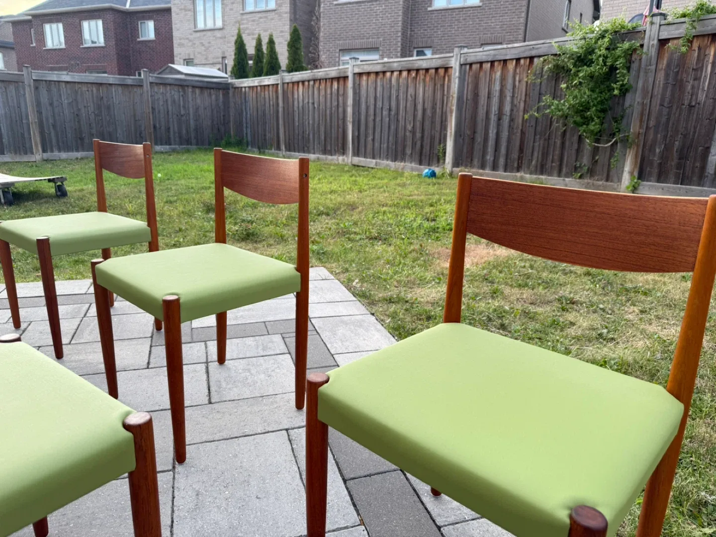 Set of 6 Vintage Teak Dining Chairs - Green image indicator(6)