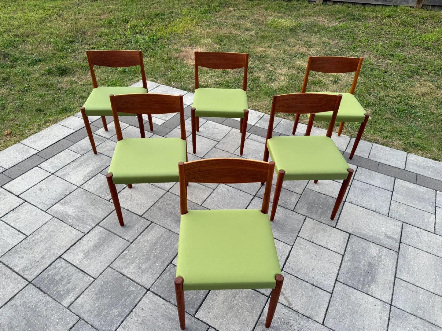 Set of 6 Vintage Teak Dining Chairs - Green