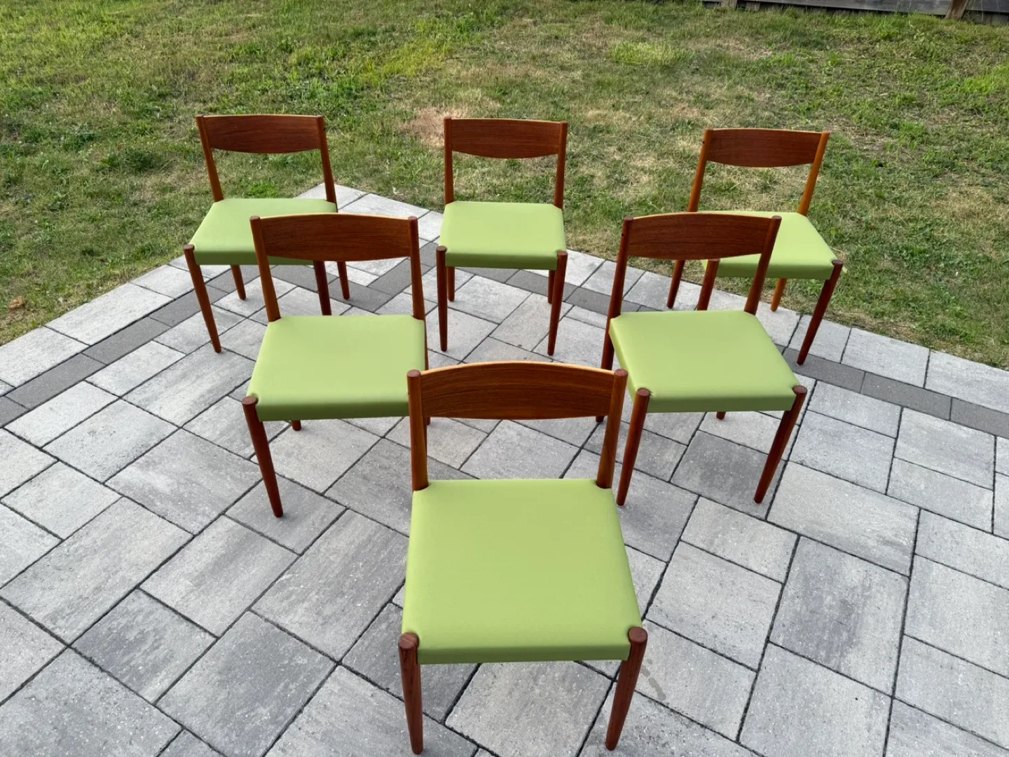 Set of 6 Vintage Teak Dining Chairs - Green thumbnail